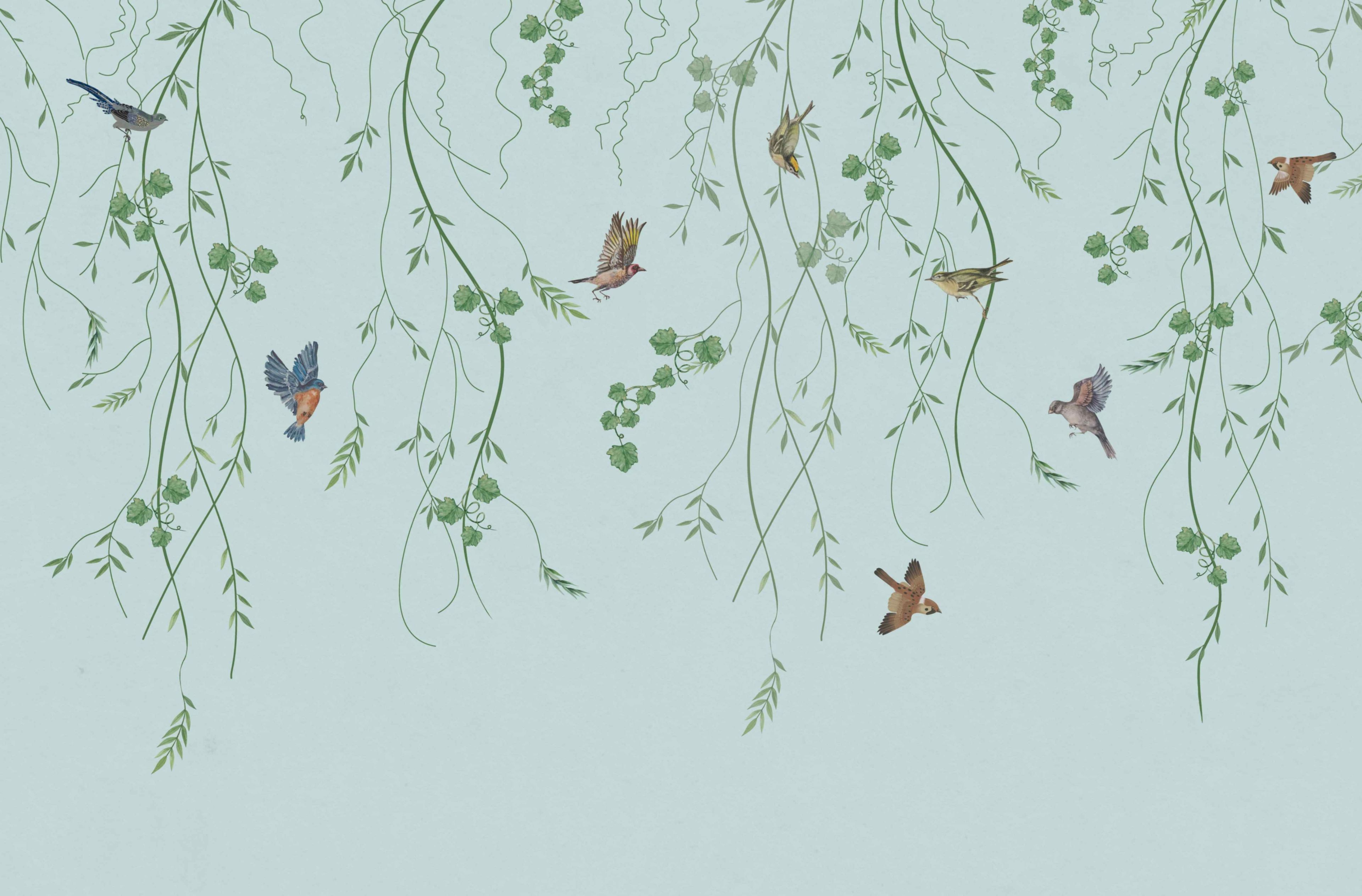 Floating Leaves- Blue, Botanical Tales, Wallpaper, 54 sft