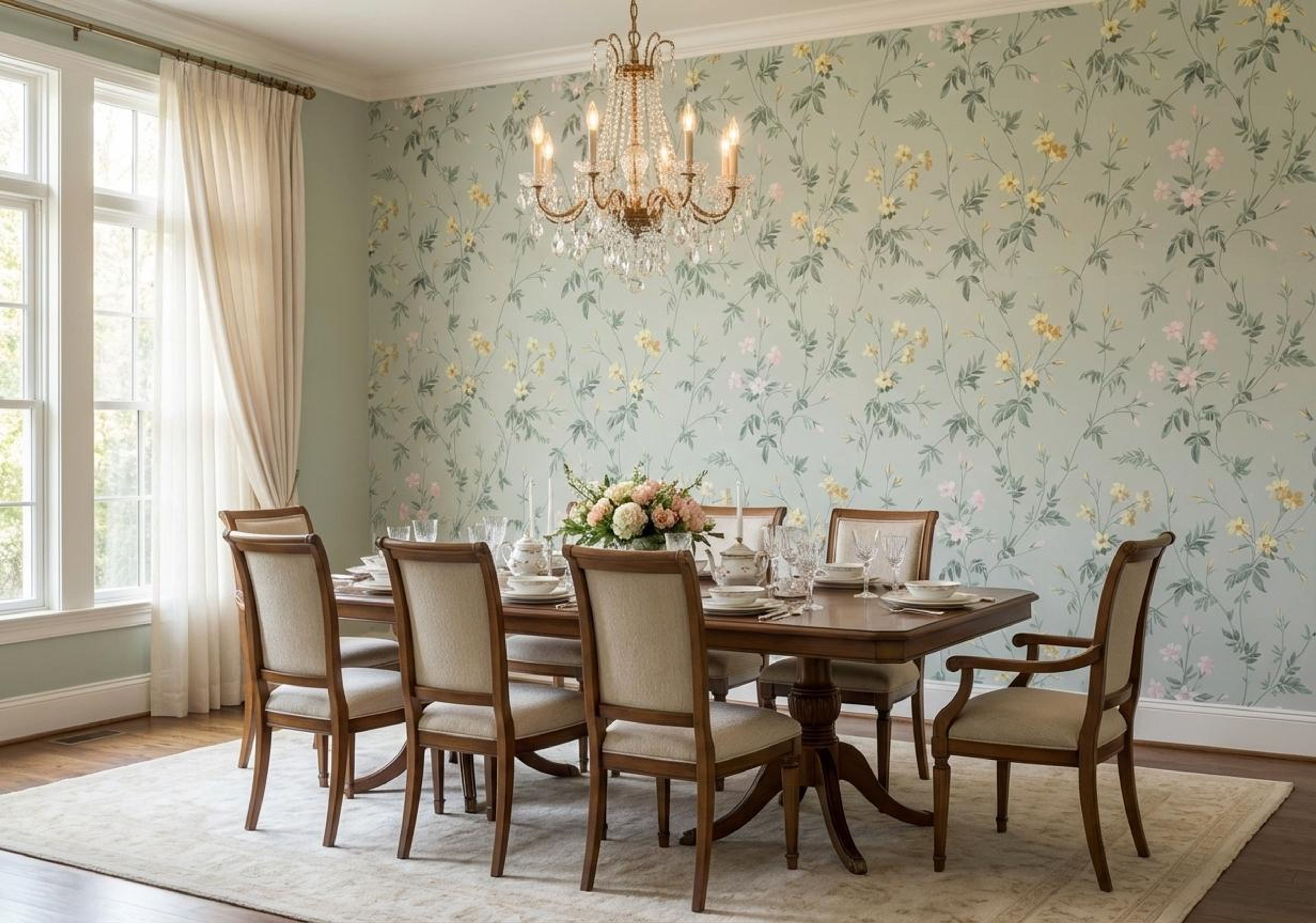 Leaf & Blossom Cascade Soft , Botanical Tales, Wallpaper, 54 sft