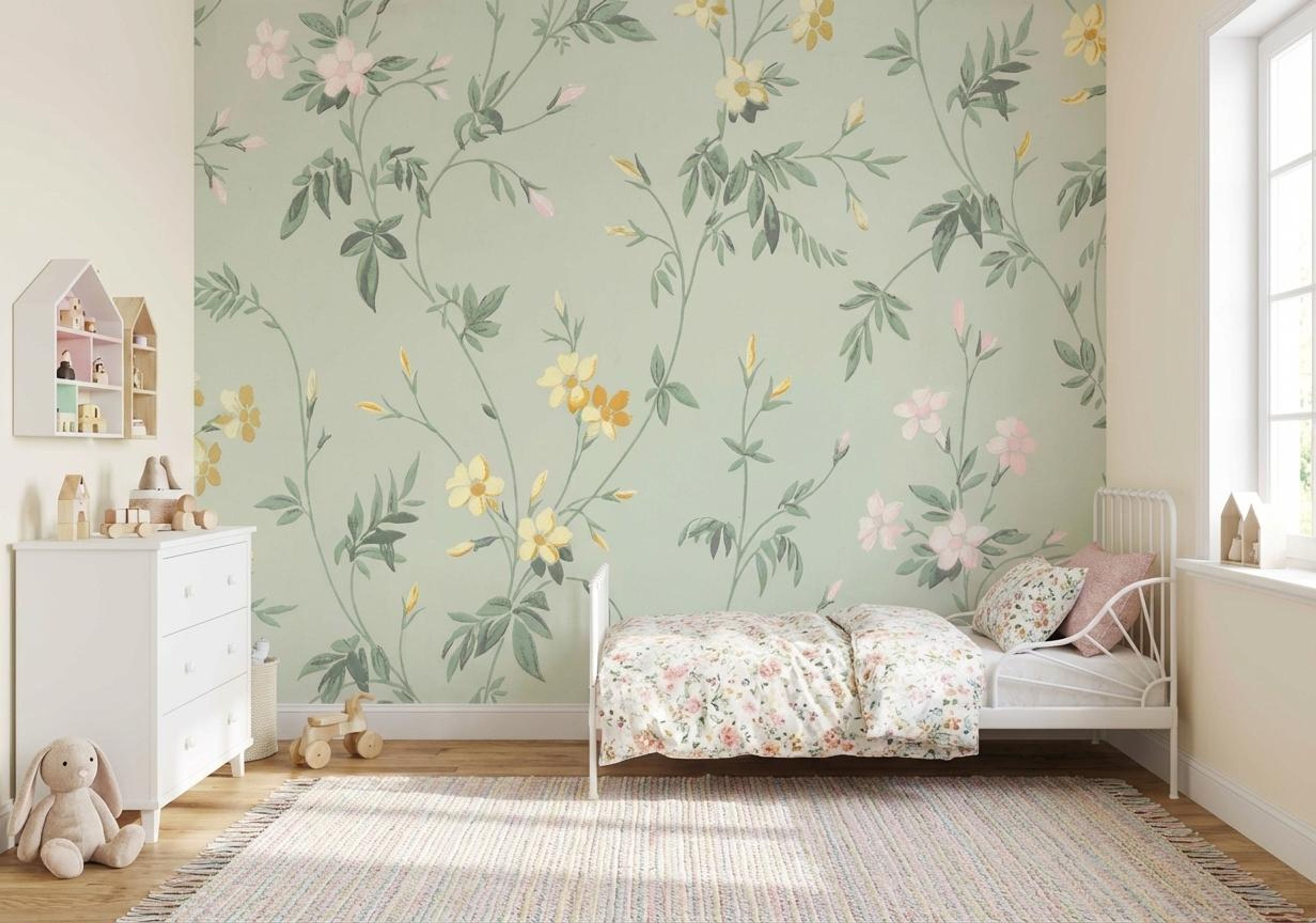 Leaf & Blossom Cascade Soft , Botanical Tales, Wallpaper, 54 sft