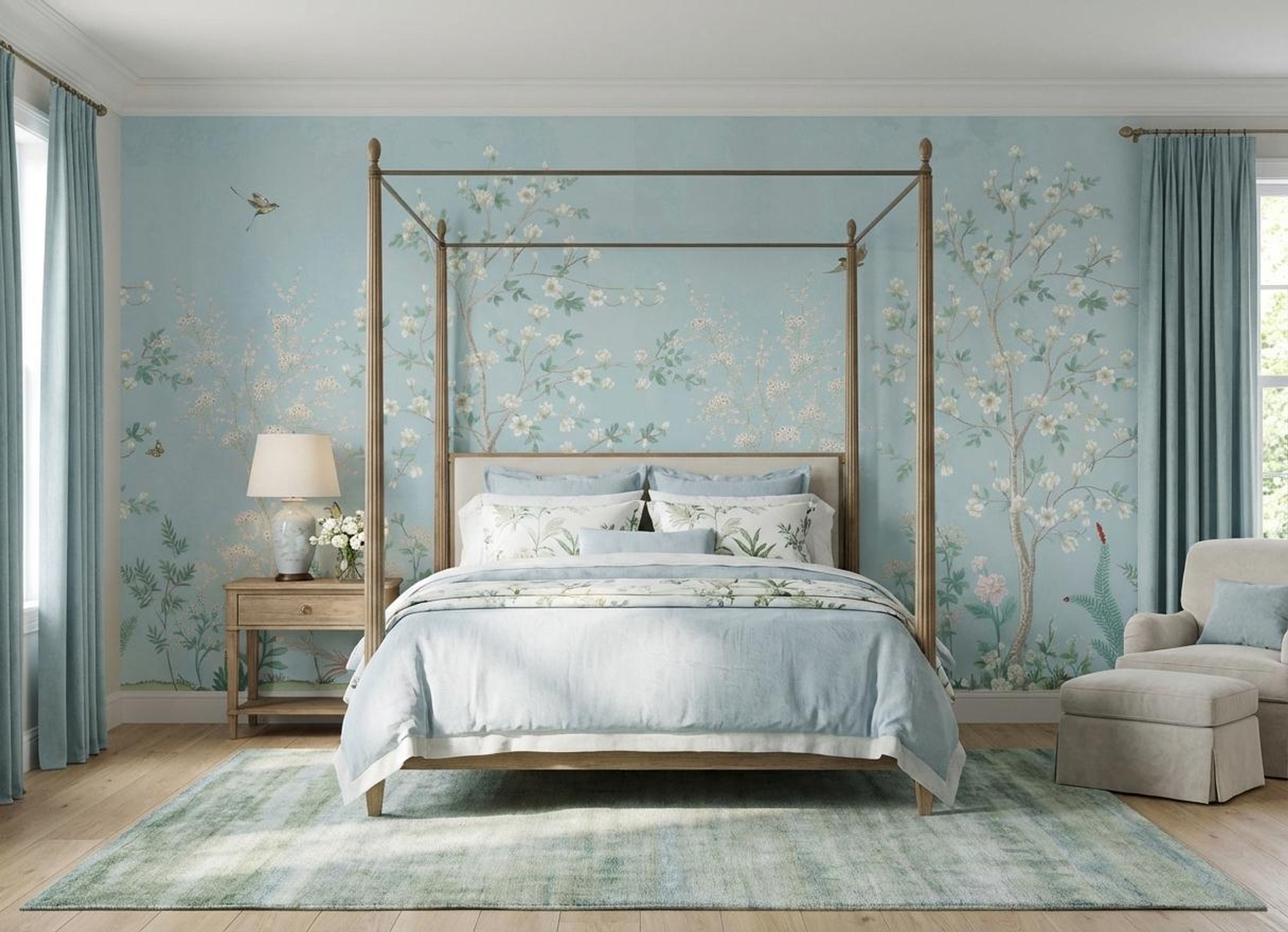 Blossom Symphony Blue, Botanical Tales, Wallpaper, 54 sft