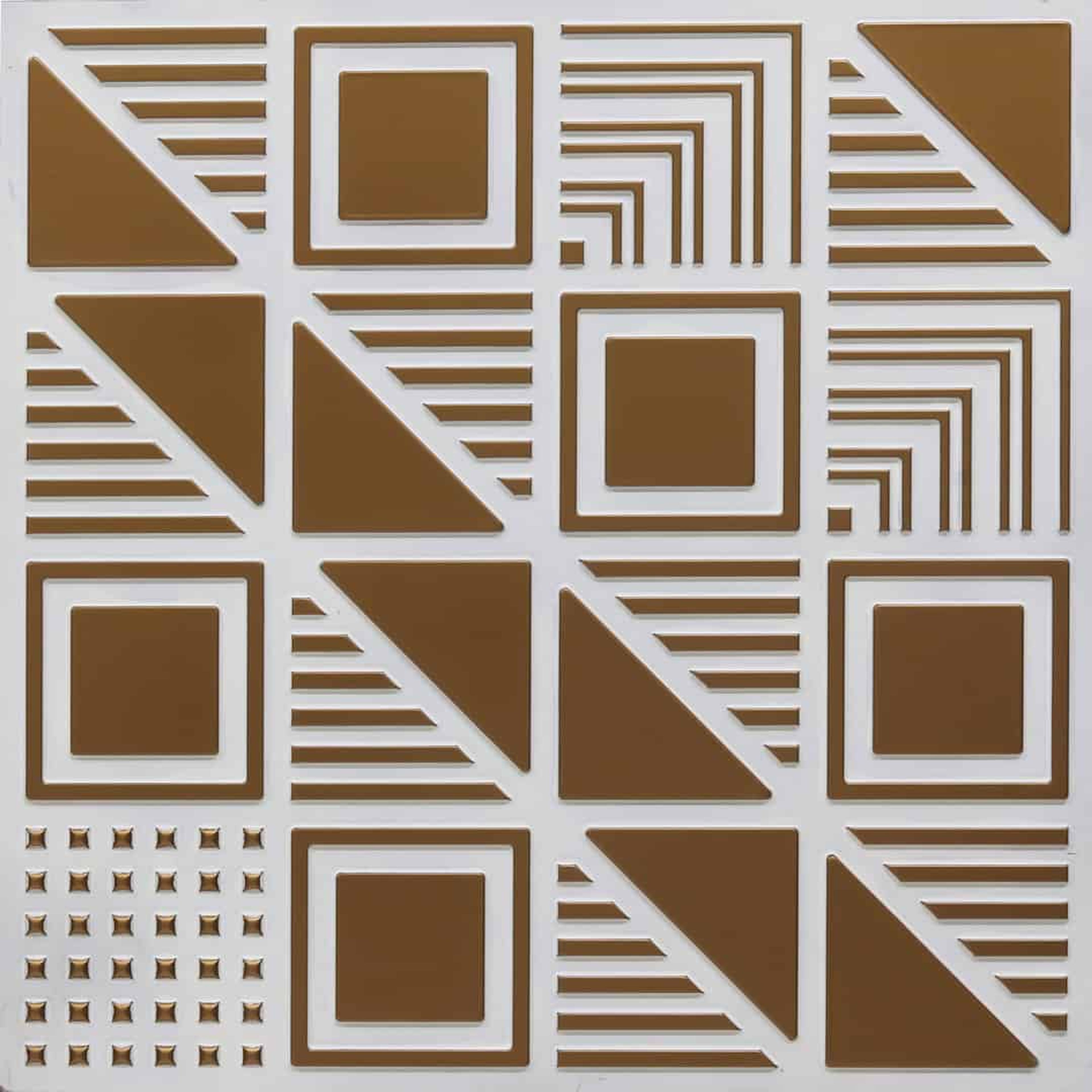 Gold Antique White - Greek Geometric - Gold, Brown - Decorative Ceiling Panel - 2 ft x 2 ft
