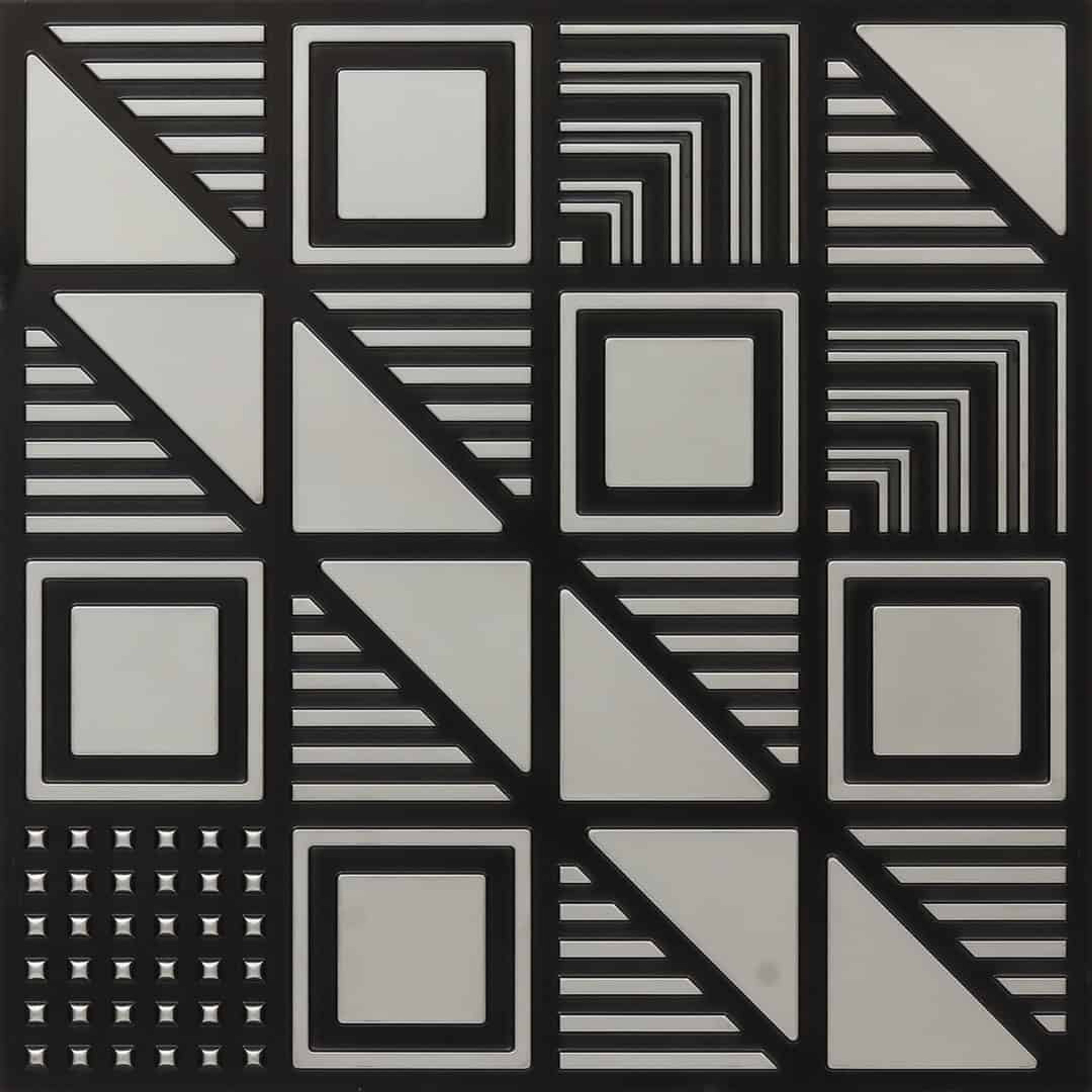 Antique Silver Legacy - Greek Geometric - Silver, Grey - Decorative Ceiling Panel - 2 ft x 2 ft