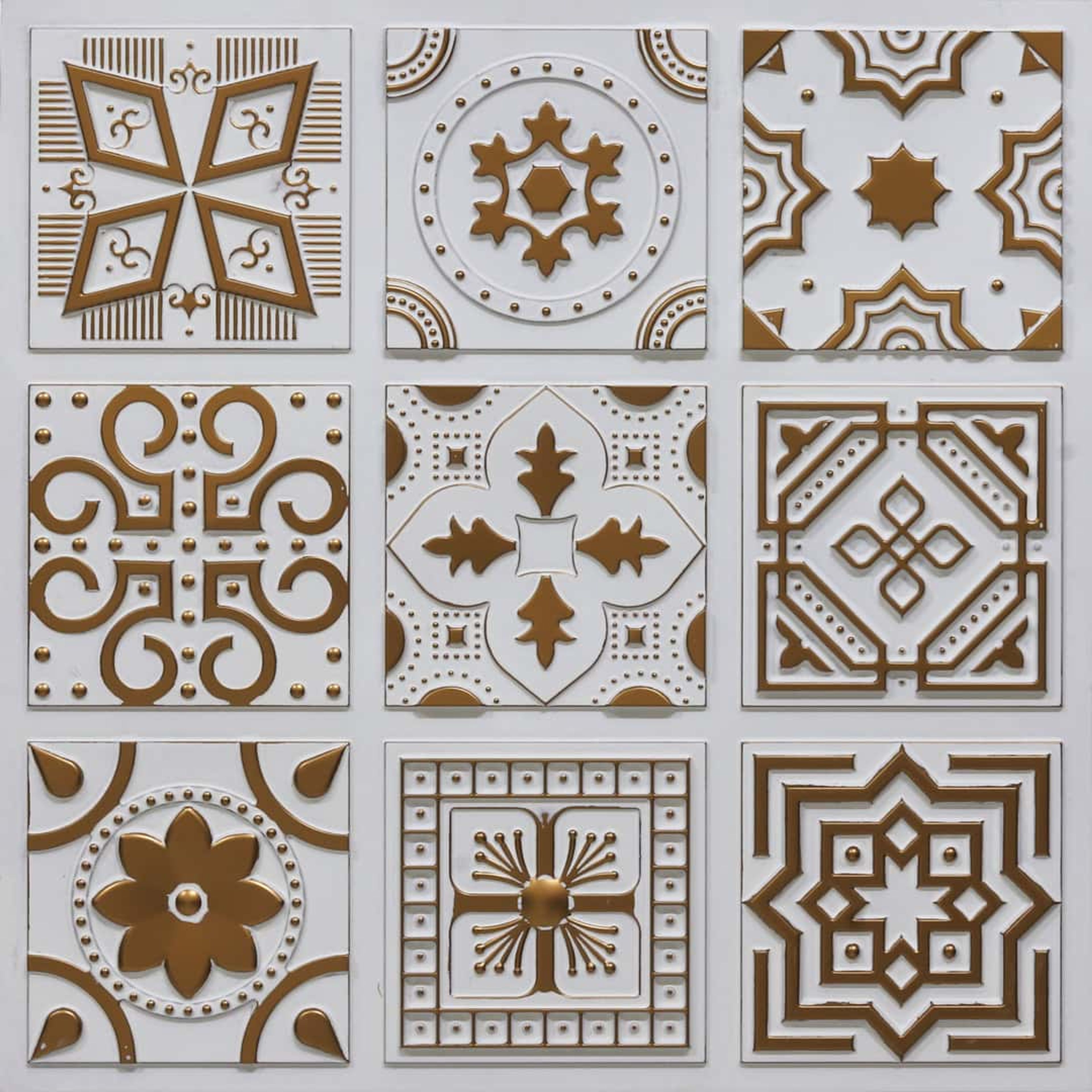 Bronze Antique White - Persian Motifs - White, Beige - Decorative Ceiling Panel - 2 ft x 2 ft