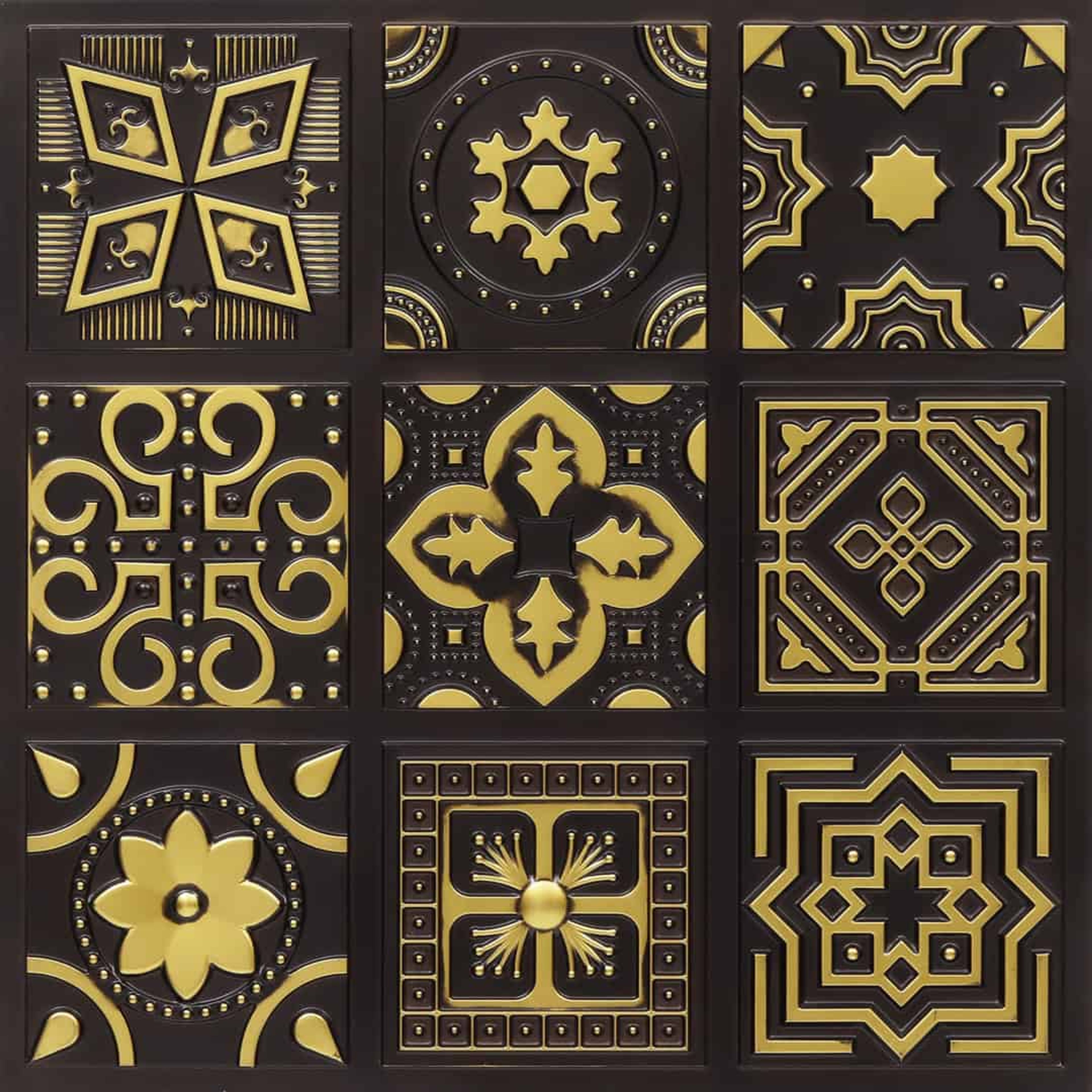 Antique Brass Sparkle - Persian Motifs - Brass, Bronze - Decorative Ceiling Panel - 2 ft x 2 ft