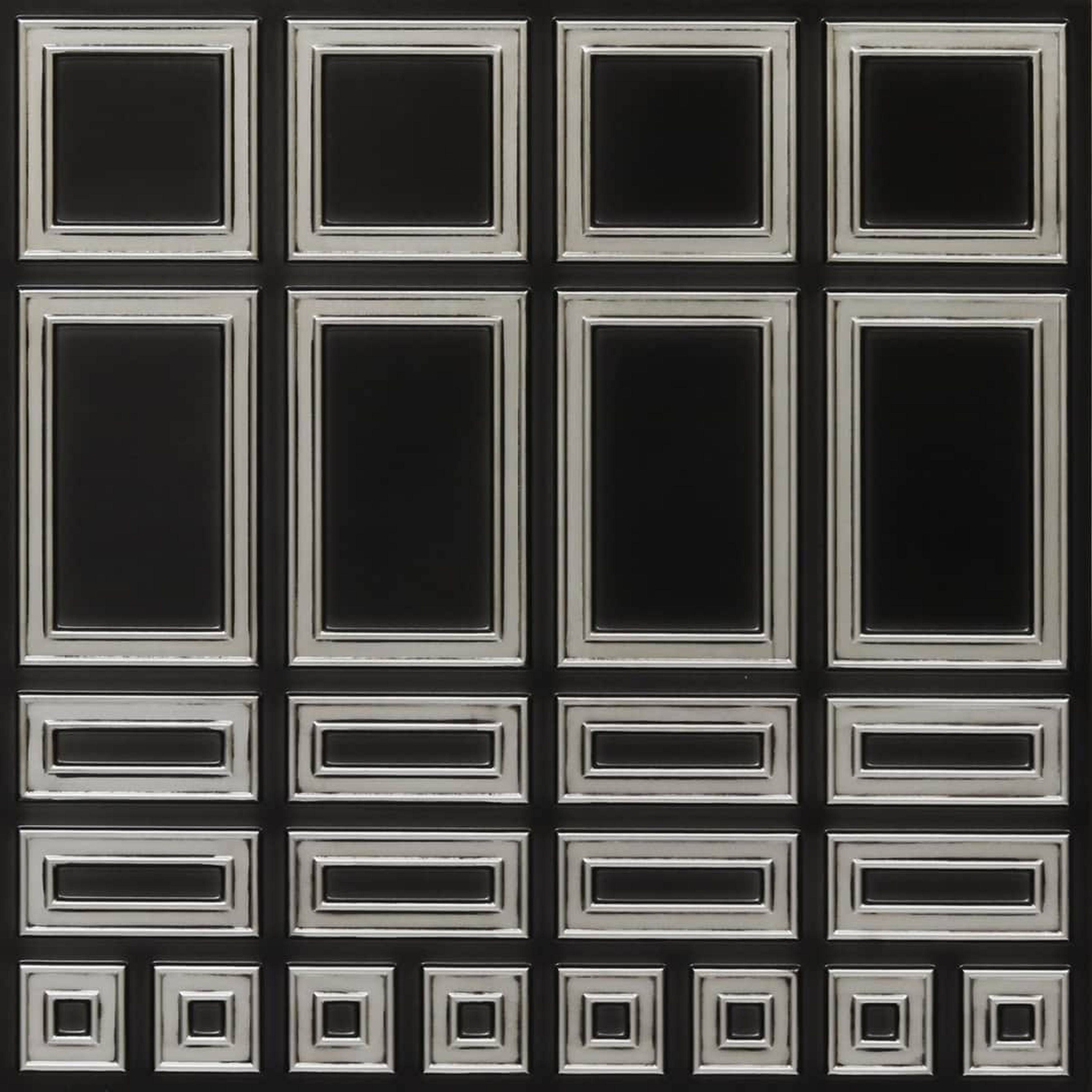 Antique Silver Patina - Greek Geometric - Silver, Grey - Decorative Ceiling Panel - 2 ft x 2 ft