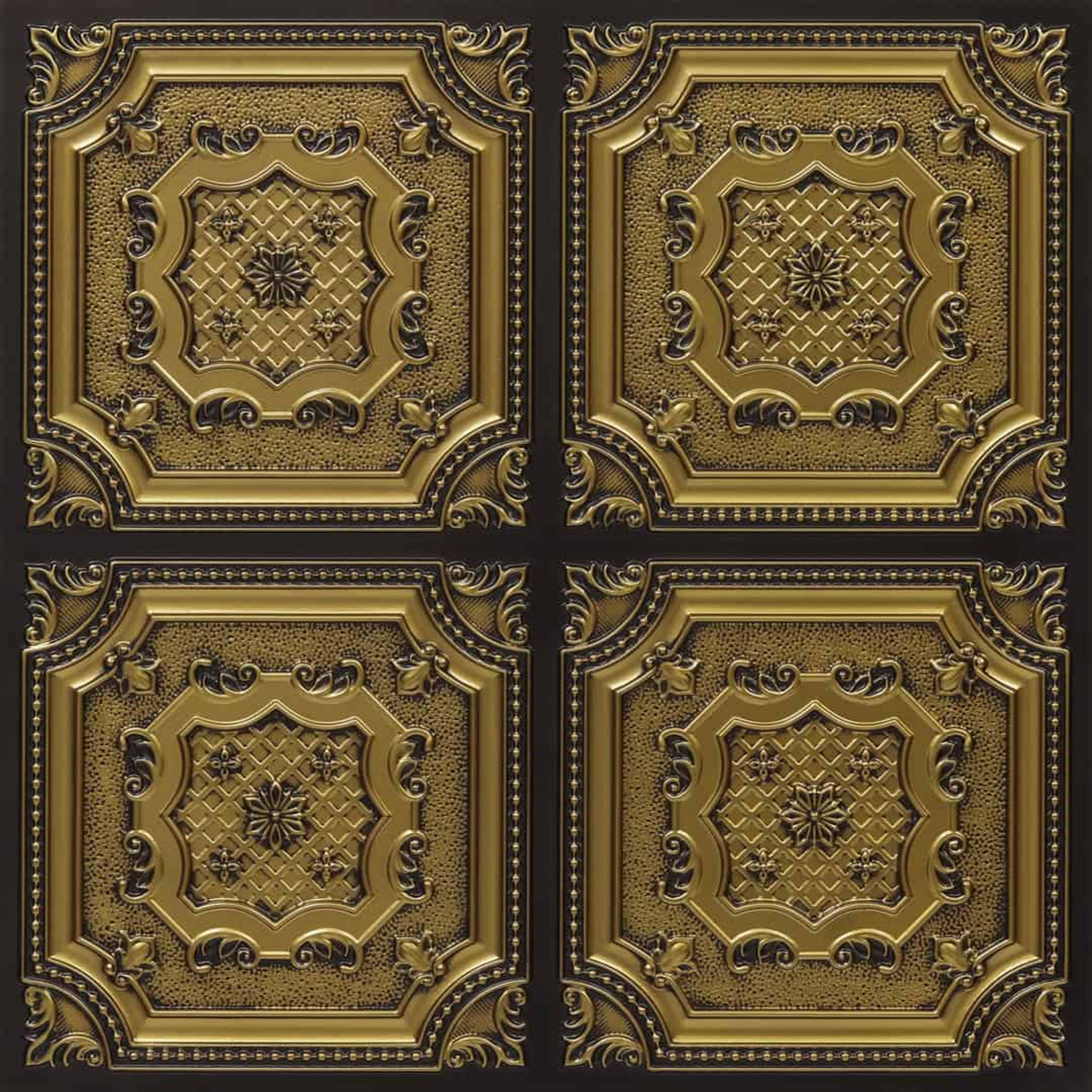 Aged Antique Brass - Persian Motifs - Brass, Bronze - Decorative Ceiling Panel - 2 ft x 2 ft