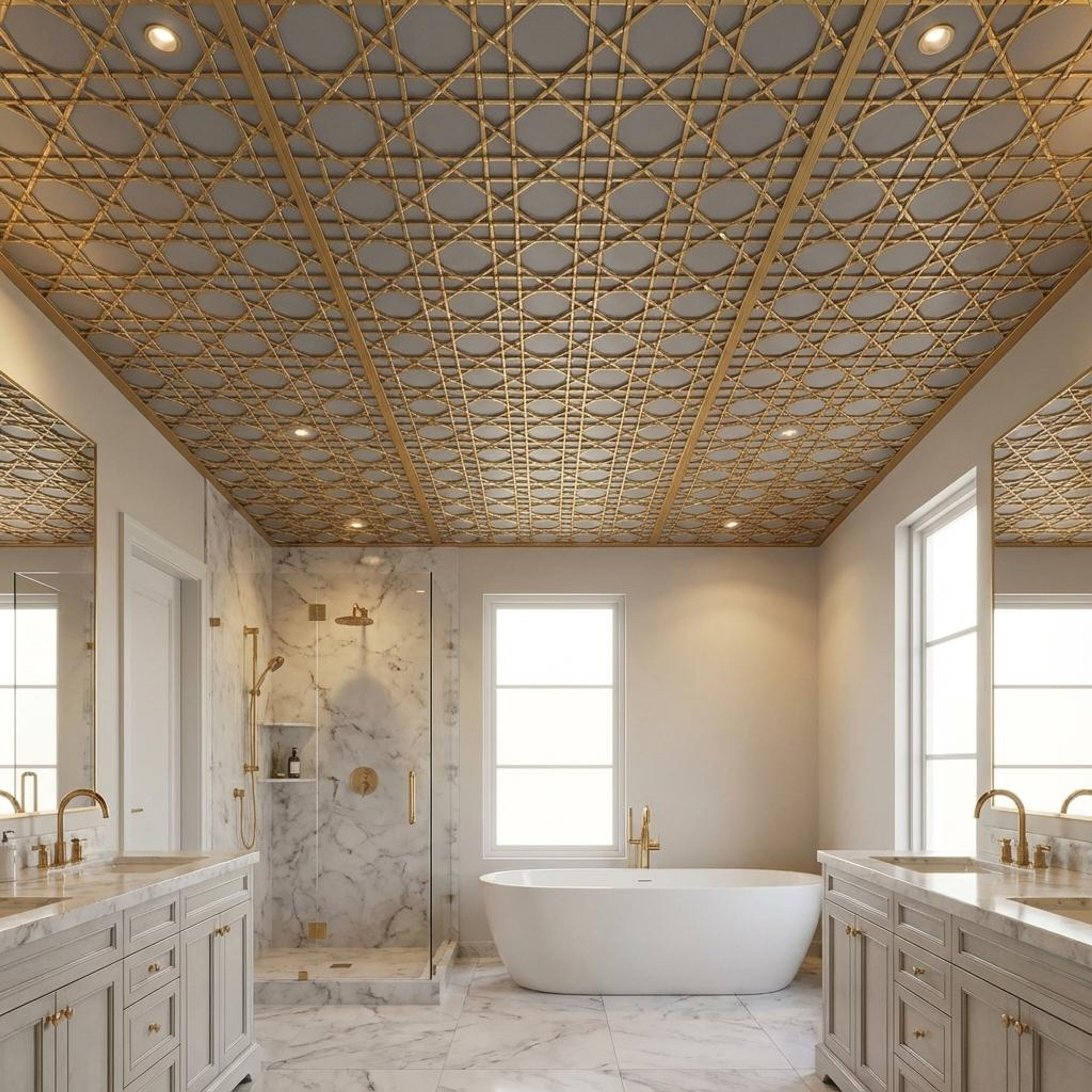 Royal Grey Creative - Moraccan Meshwork - Silver, Grey - Decorative Ceiling Panel - 2 ft x 2 ft