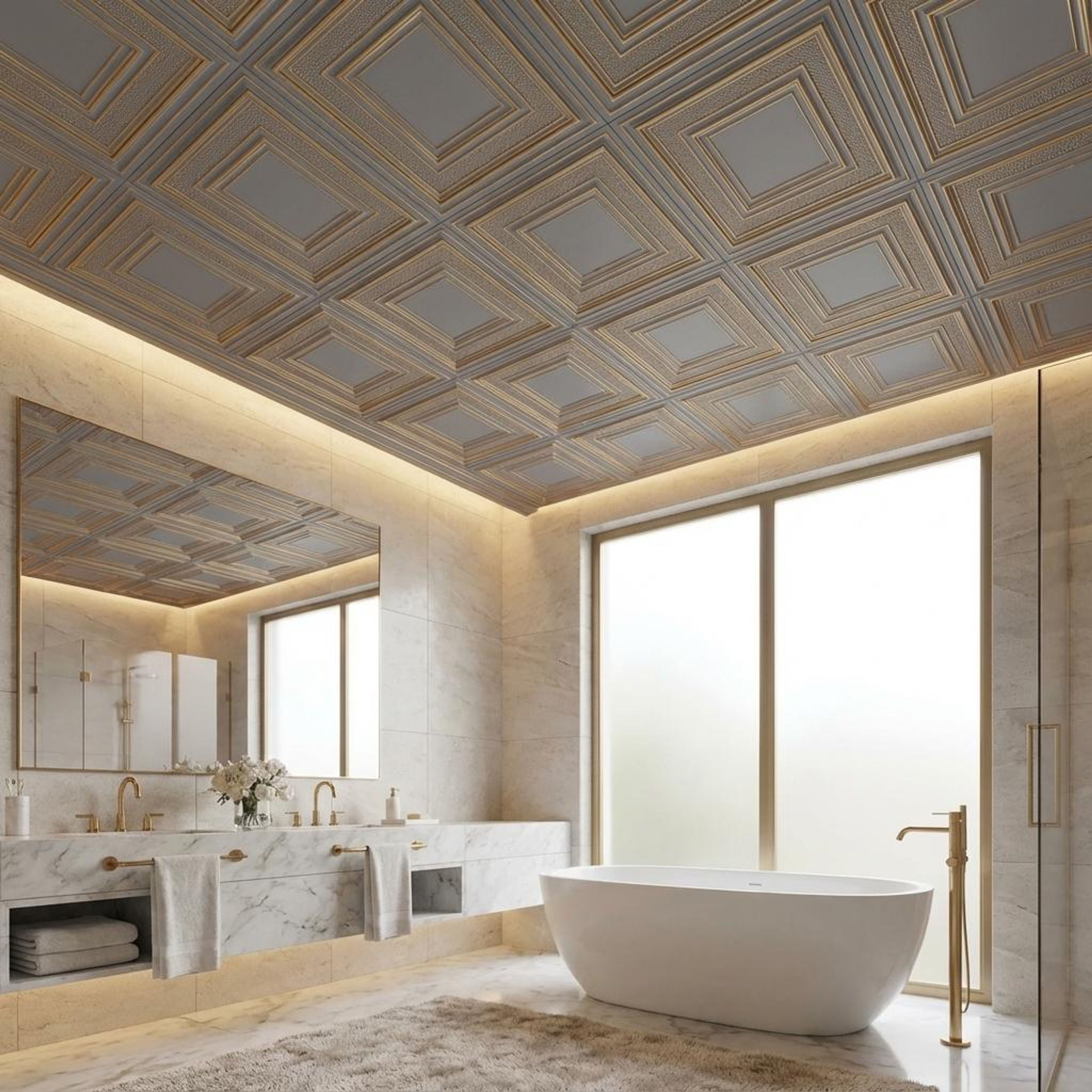 Prism Royal Grey - Greek Geometric - Silver, Grey - Decorative Ceiling Panel - 2 ft x 2 ft