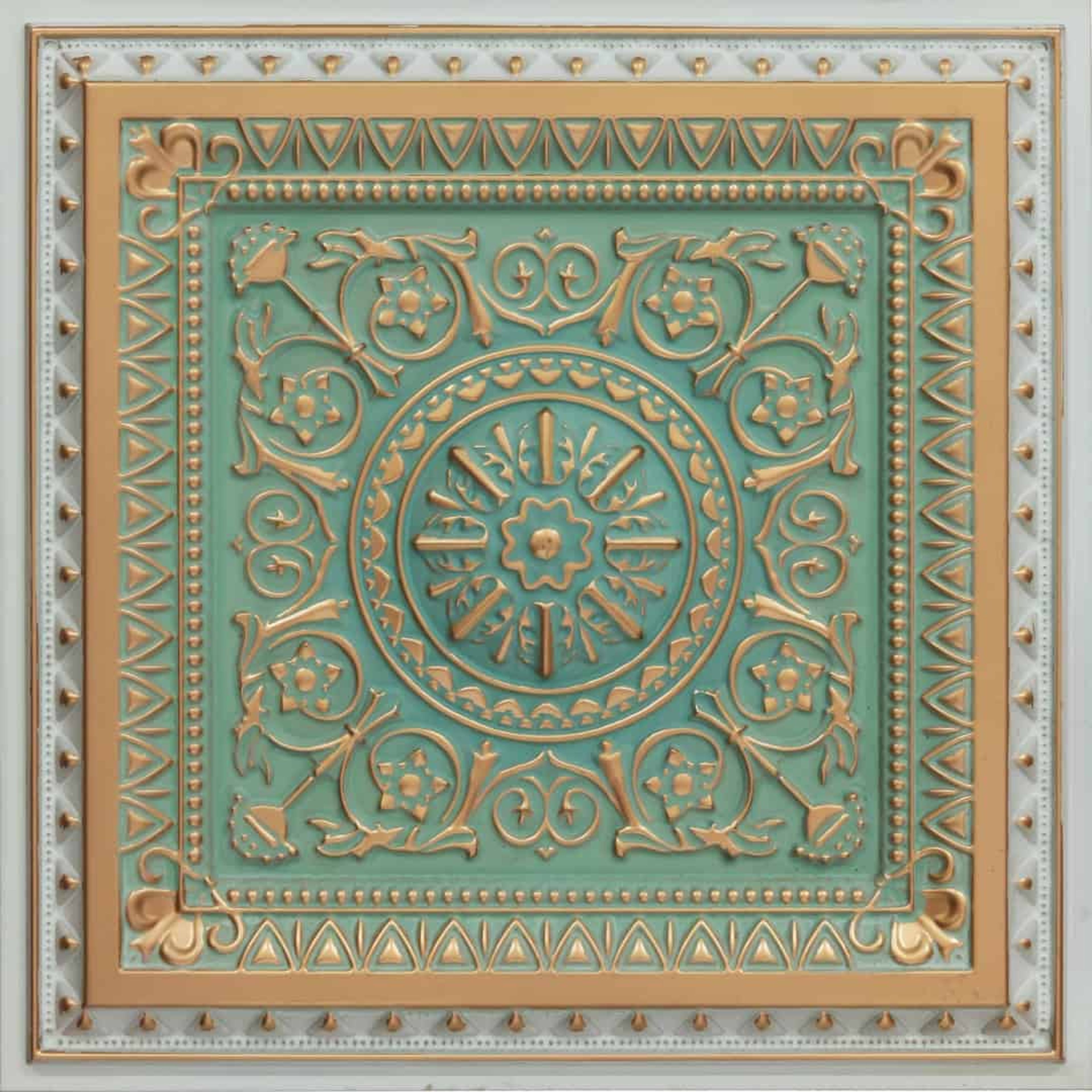 Vivid Arabian Green - Persian Motifs - Green, Gold - Decorative Ceiling Panel - 2 ft x 2 ft
