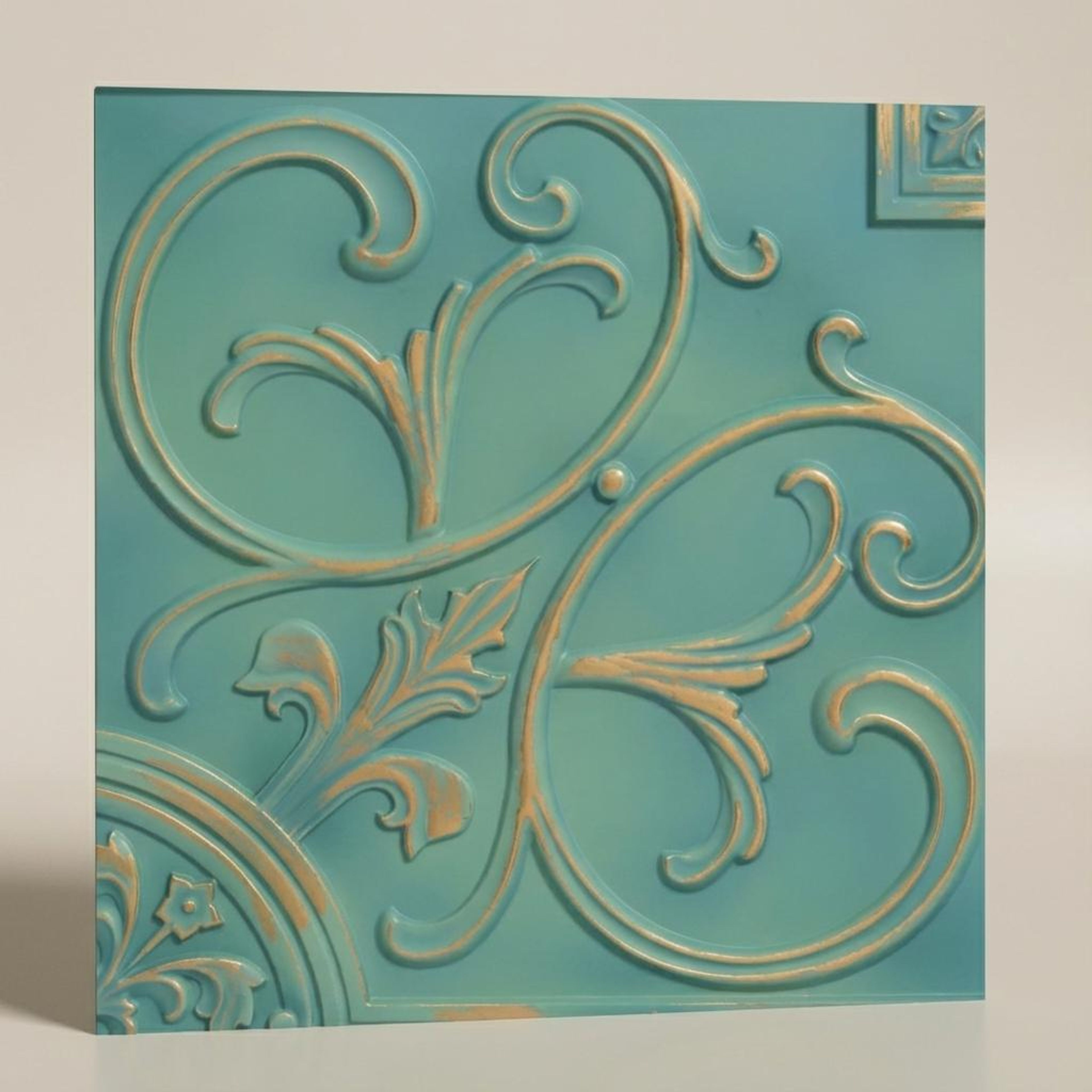 Antique Vintage Tin - Baali Botanical - Blue, Silver - Decorative Ceiling Panel - 2 ft x 2 ft