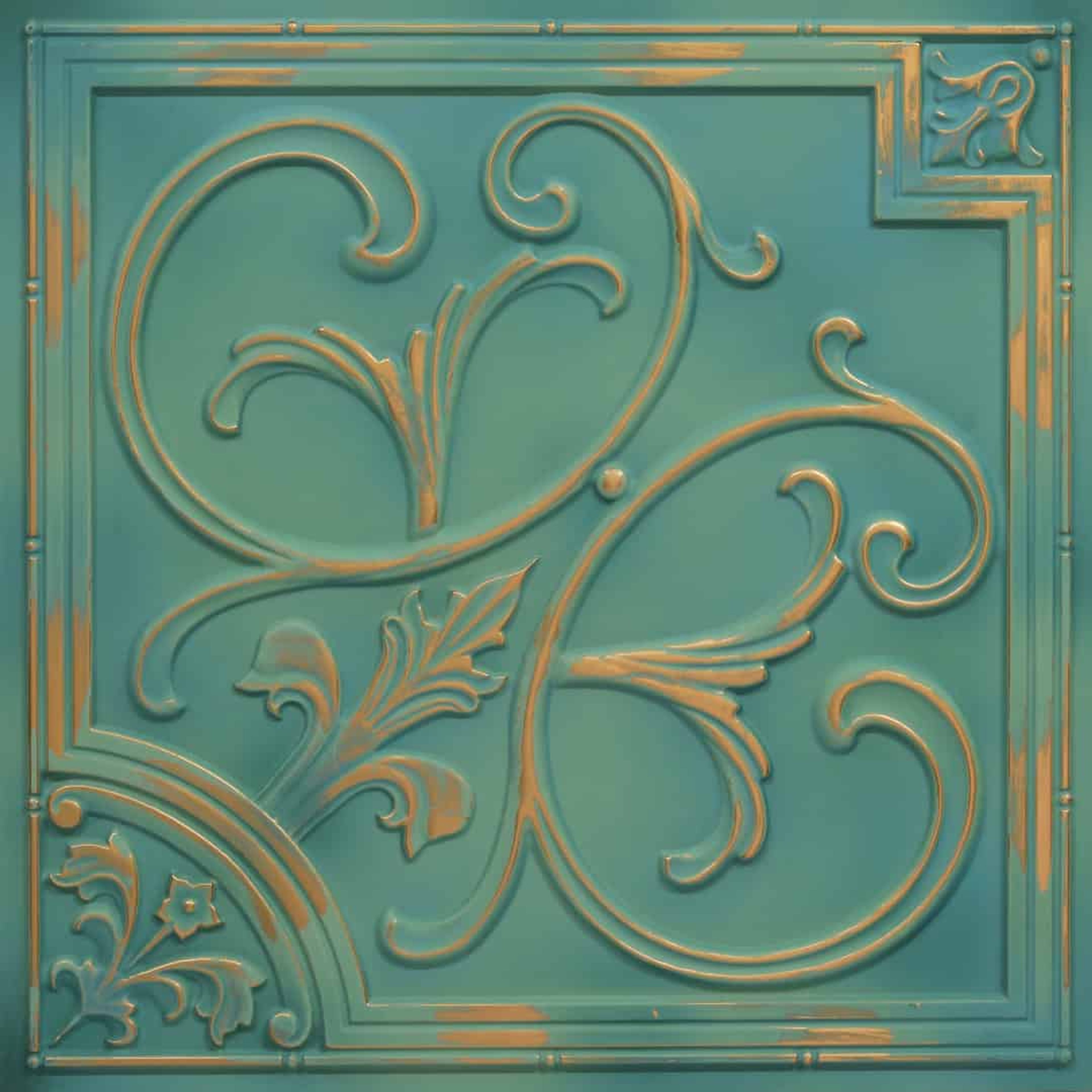 Antique Vintage Tin - Baali Botanical - Blue, Silver - Decorative Ceiling Panel - 2 ft x 2 ft