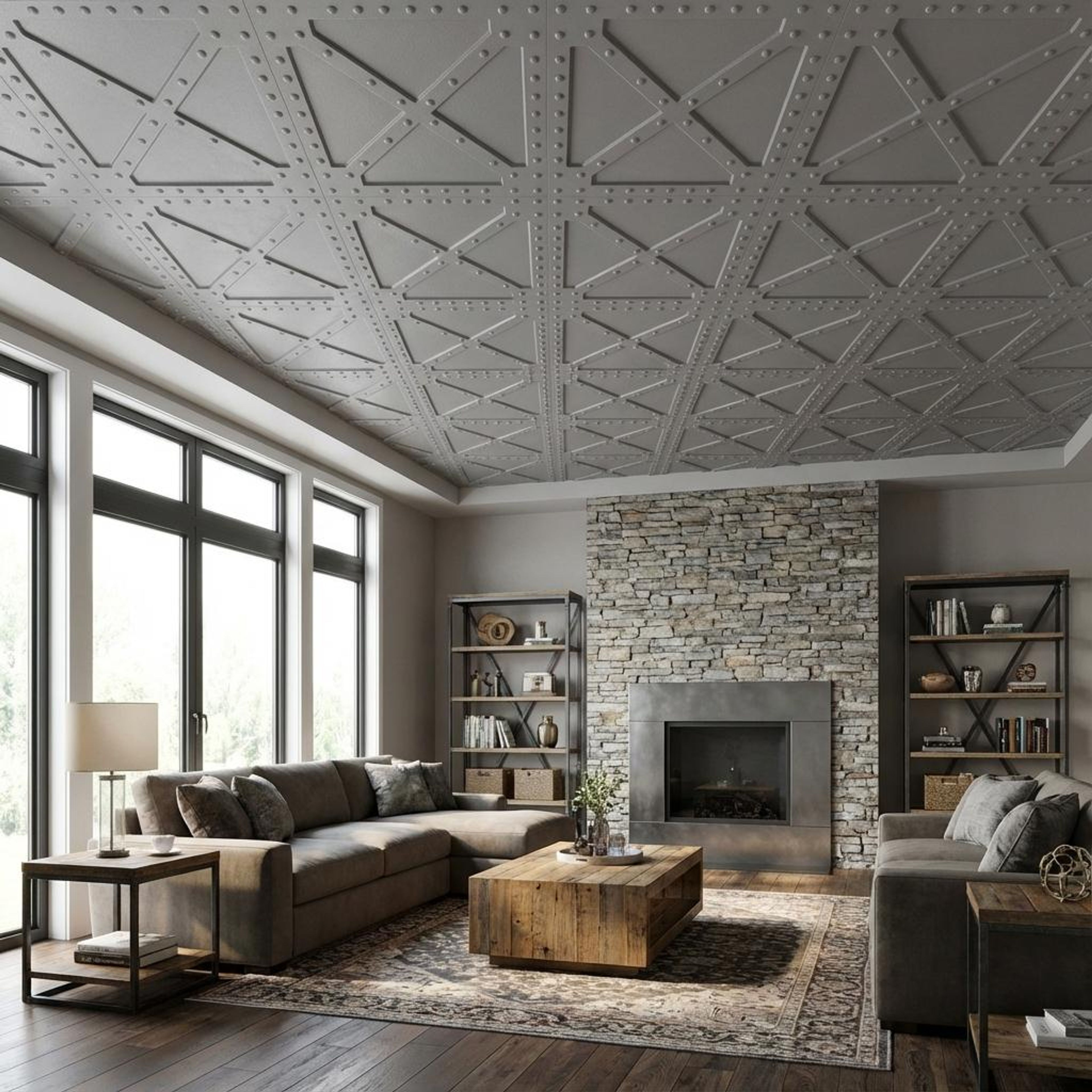 Canvas Paintable - Moraccan Meshwork - White - Decorative Ceiling Panel - 2 ft x 2 ft
