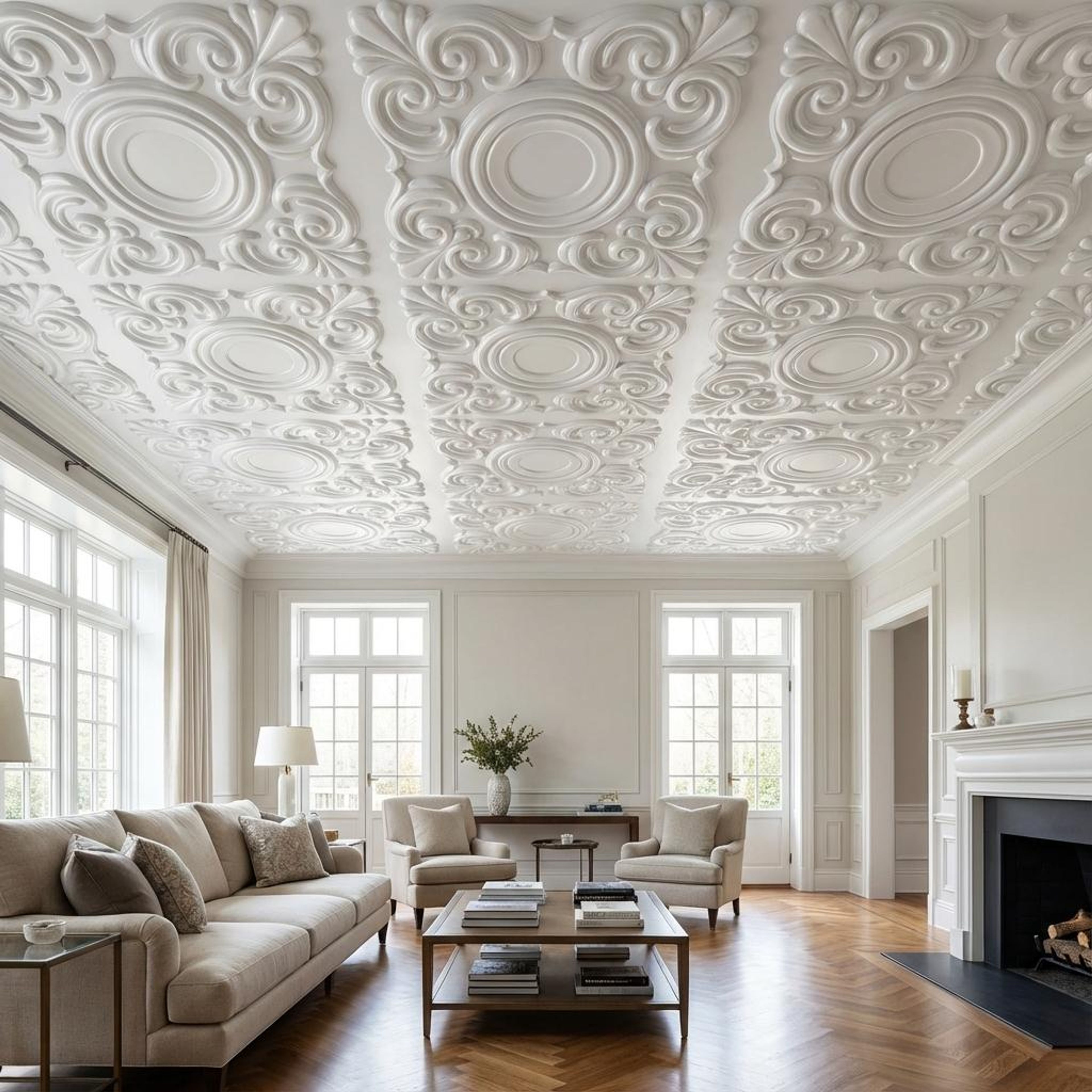 Pearl Cotton Paintable - Baali Botanical - White - Decorative Ceiling Panel - 2 ft x 2 ft