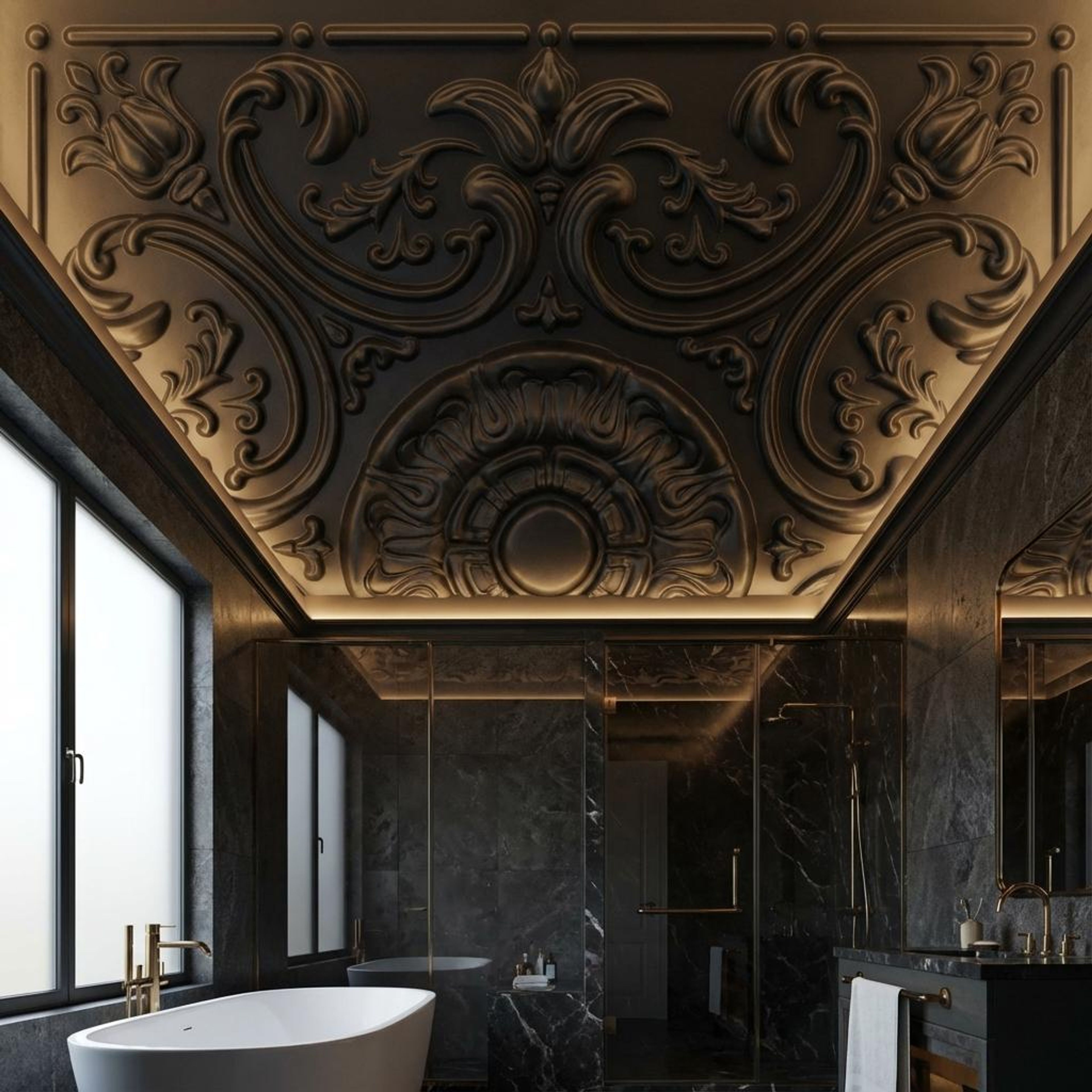 Tone Black - Baali Botanical - Black - Decorative Ceiling Panel - 2 ft x 2 ft