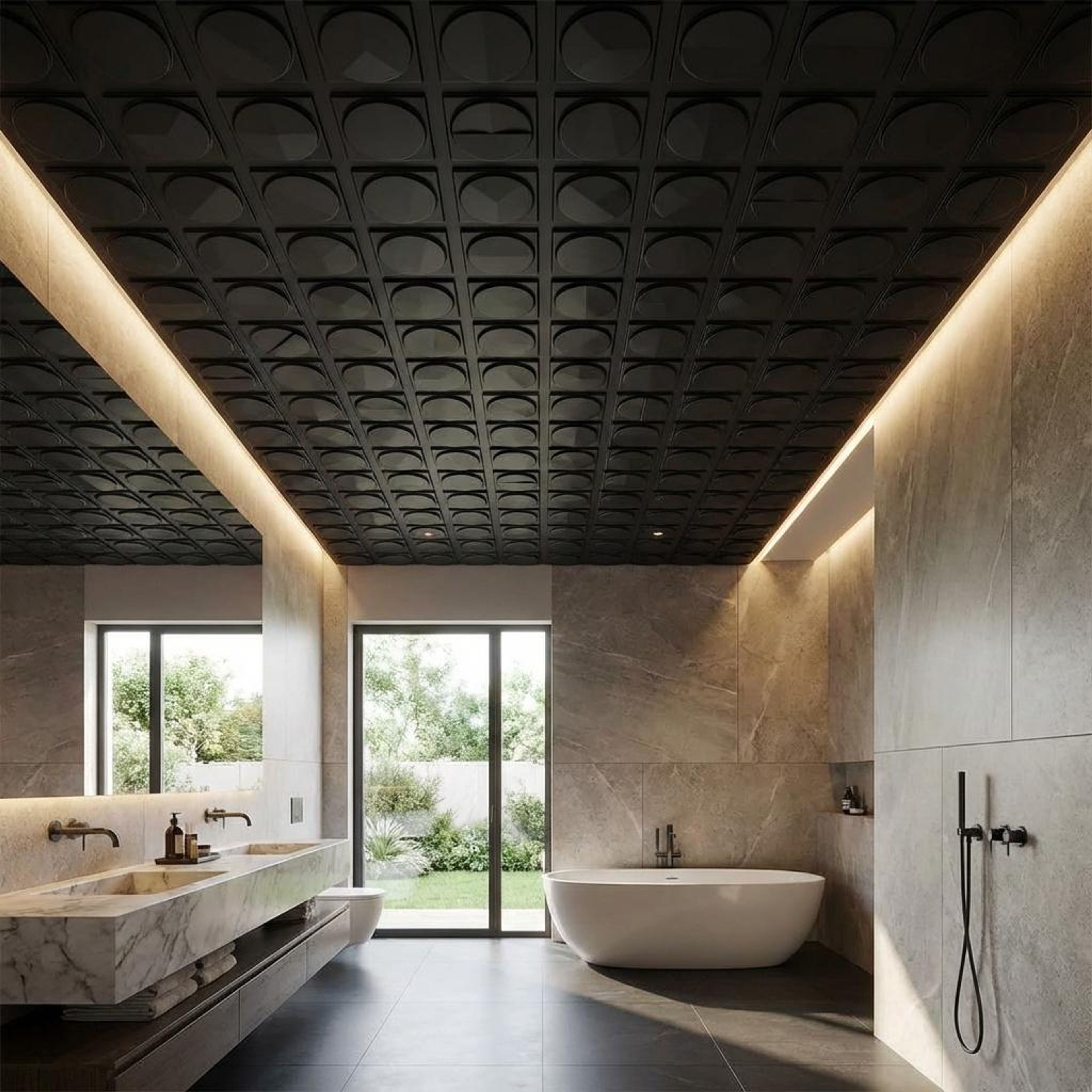 Sheen Black - Greek Geometric - Black - Decorative Ceiling Panel - 2 ft x 2 ft