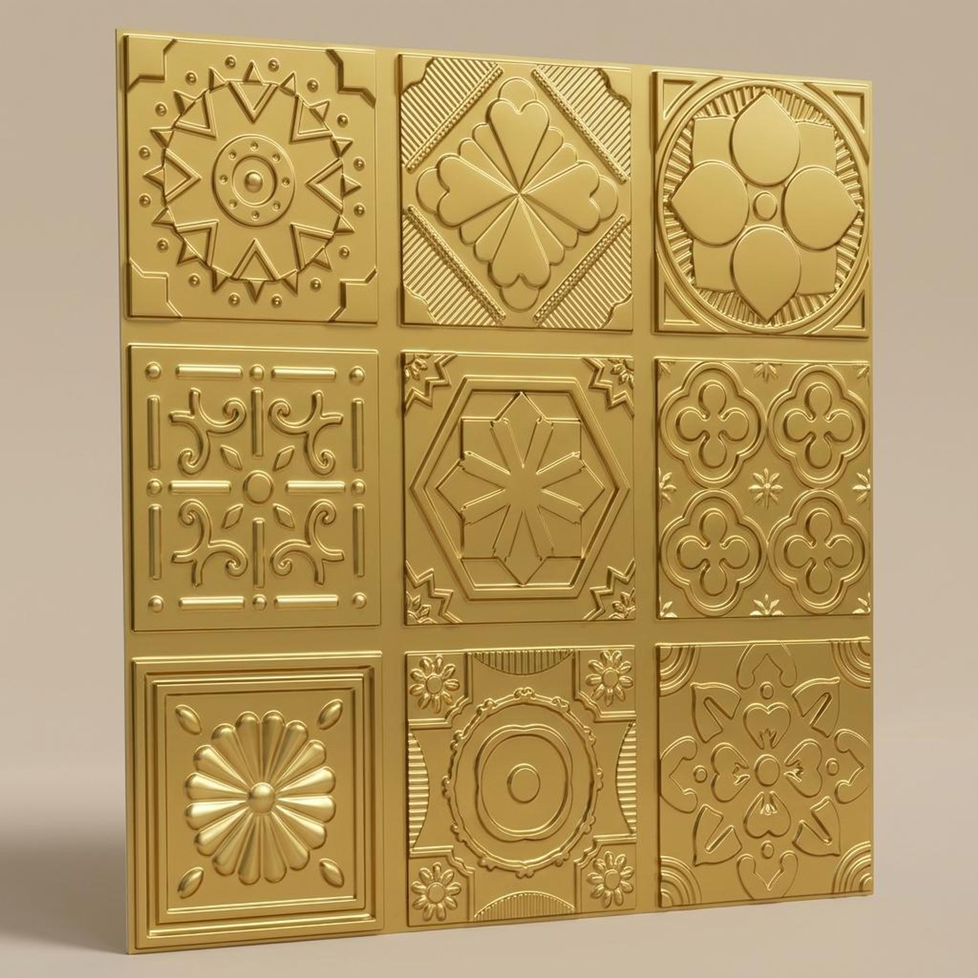 Steady Brass - Persian Motifs - Brass - Decorative Ceiling Panel - 2 ft x 2 ft