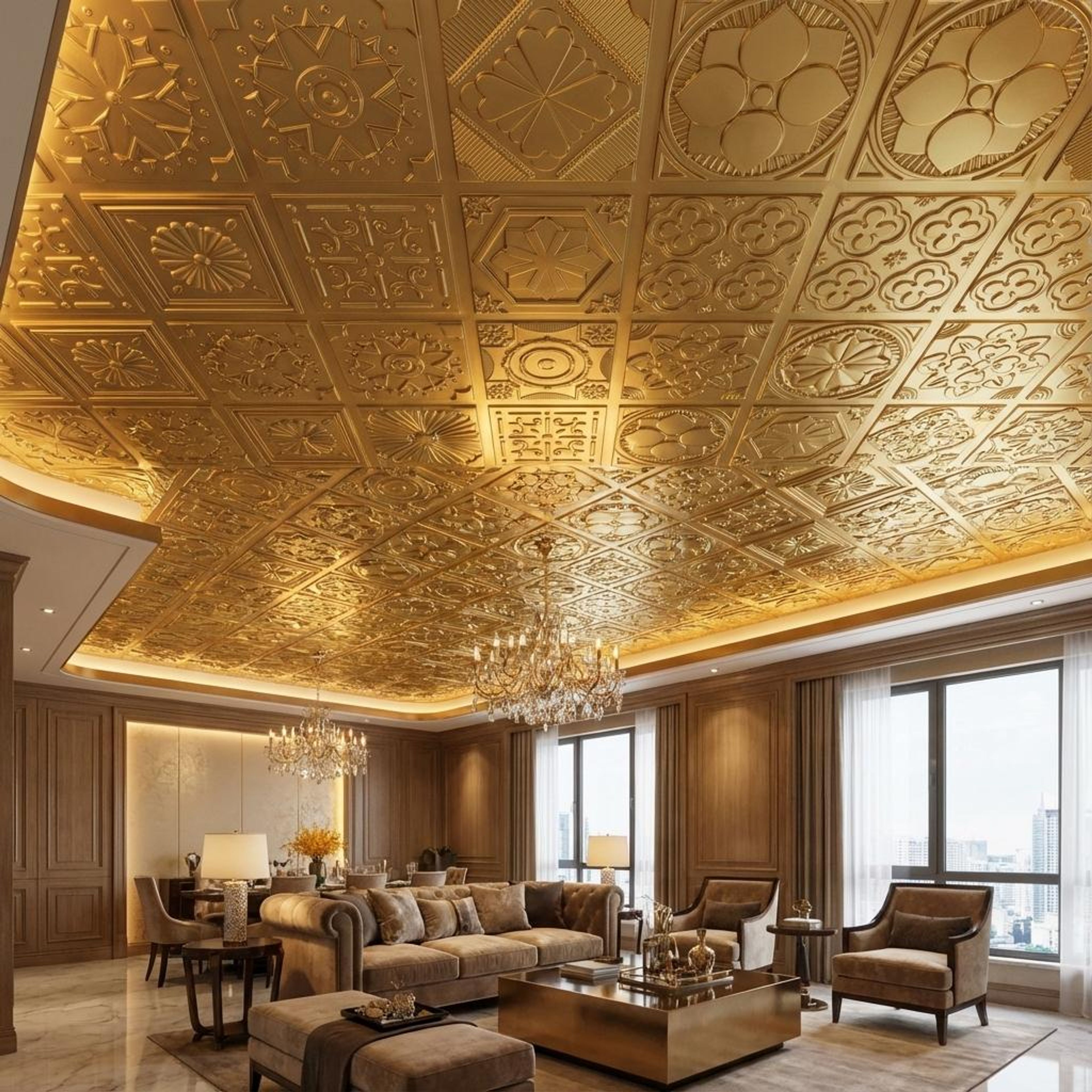 Steady Brass - Persian Motifs - Brass - Decorative Ceiling Panel - 2 ft x 2 ft