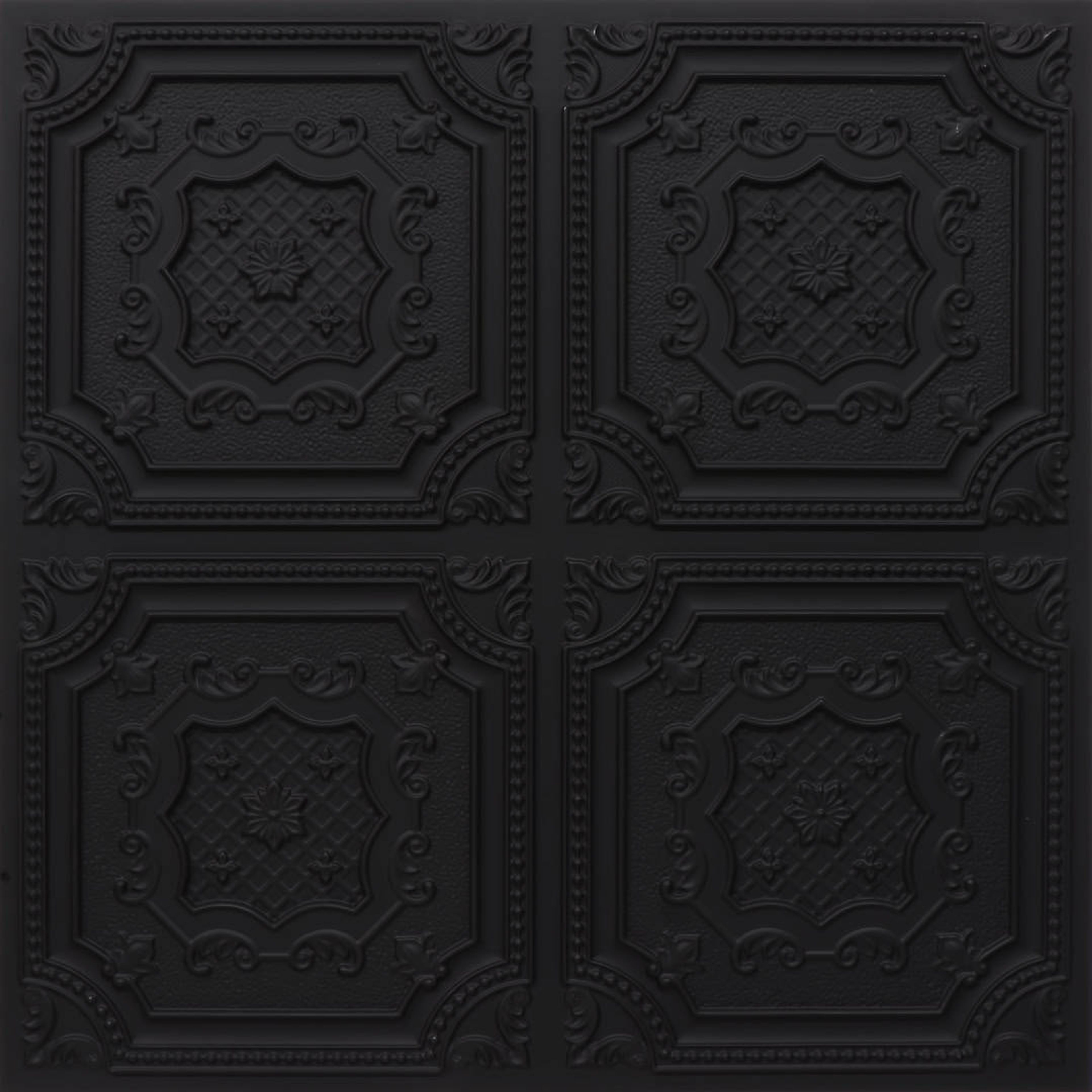 Intense Black - Persian Motifs - Black - Decorative Ceiling Panel - 2 ft x 2 ft