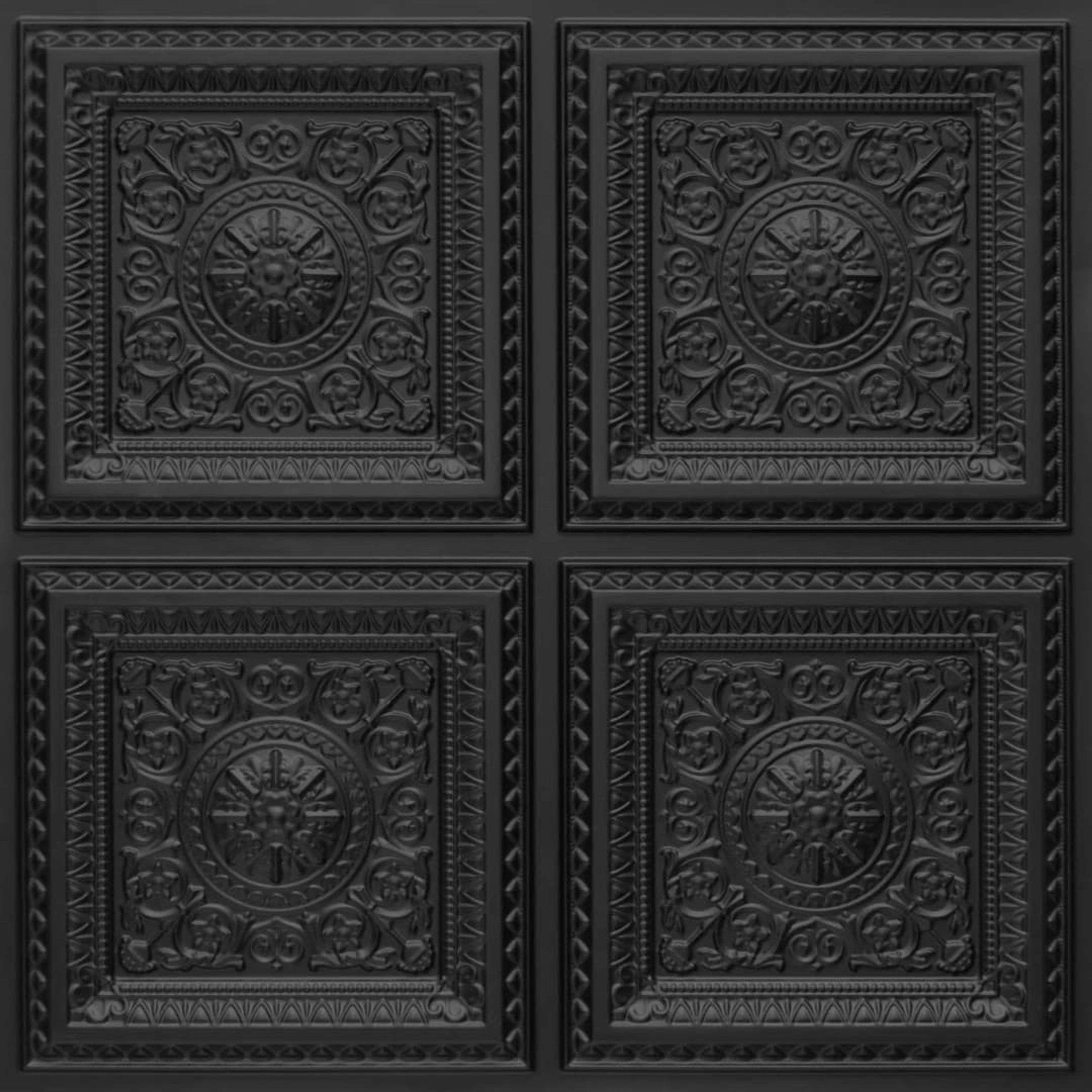 Single Black - Persian Motifs - Black - Decorative Ceiling Panel - 2 ft x 2 ft
