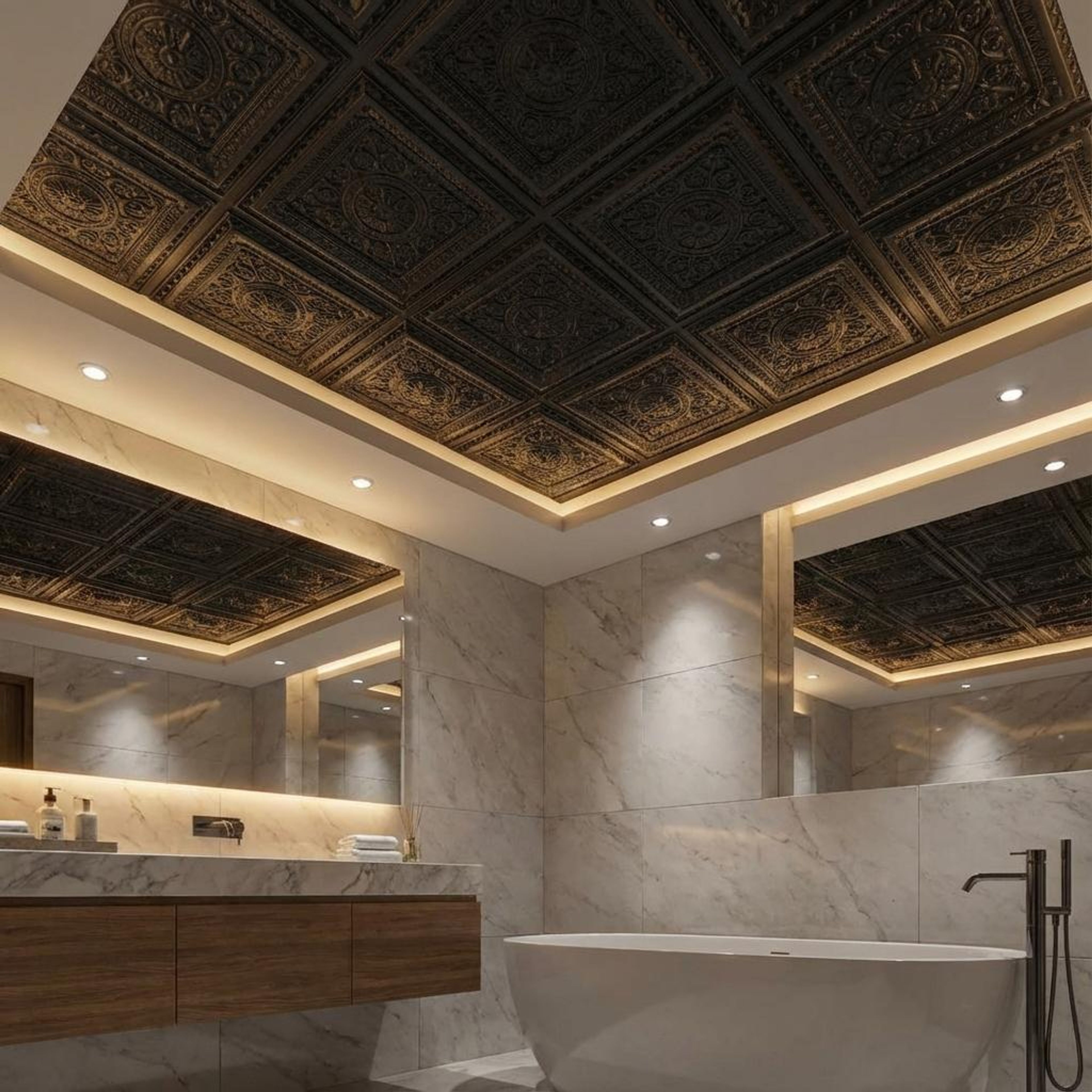 Single Black - Persian Motifs - Black - Decorative Ceiling Panel - 2 ft x 2 ft