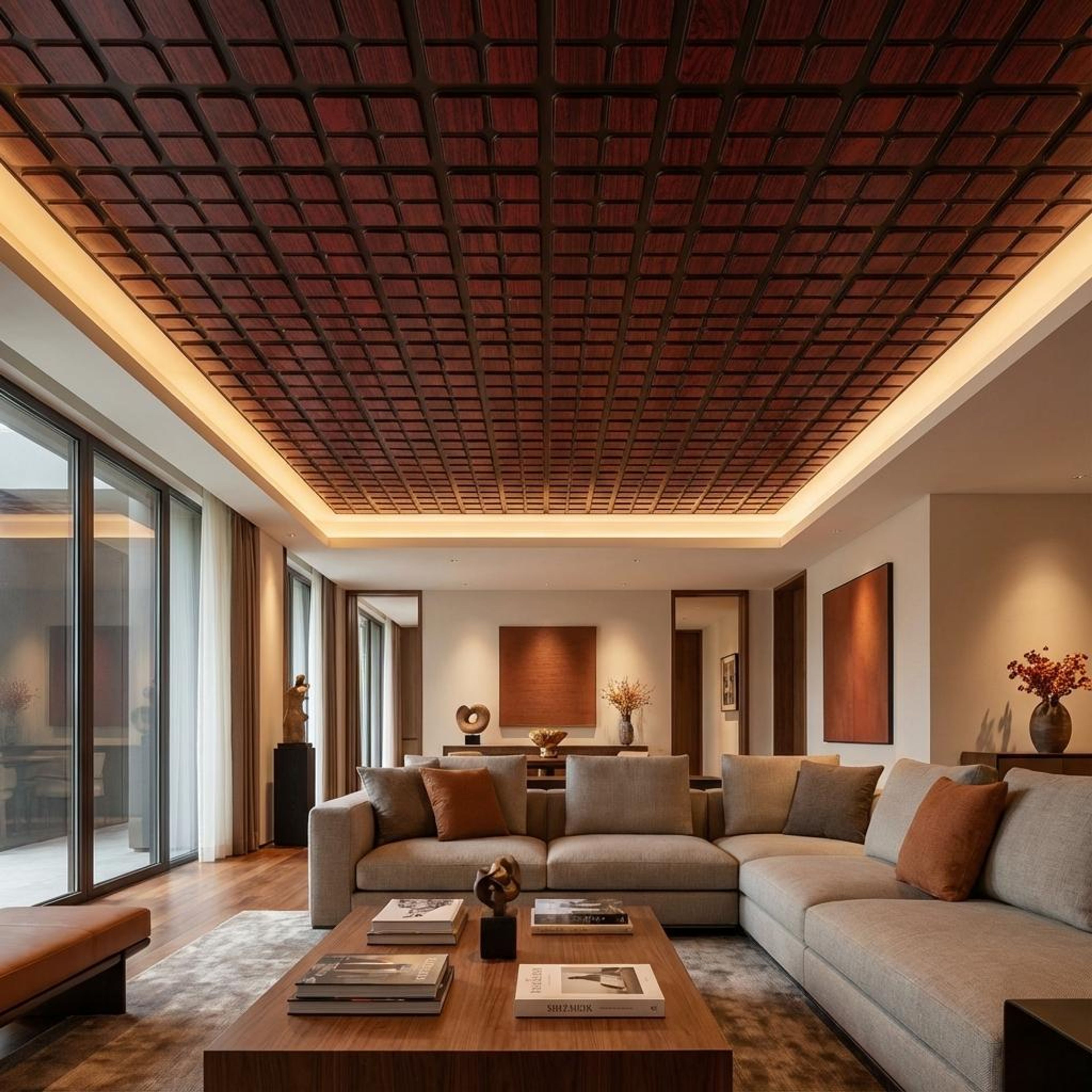 Lustrous Antique Rosewood - Moraccan Meshwork - Brown, Black - Decorative Ceiling Panel - 2 ft x 2 ft