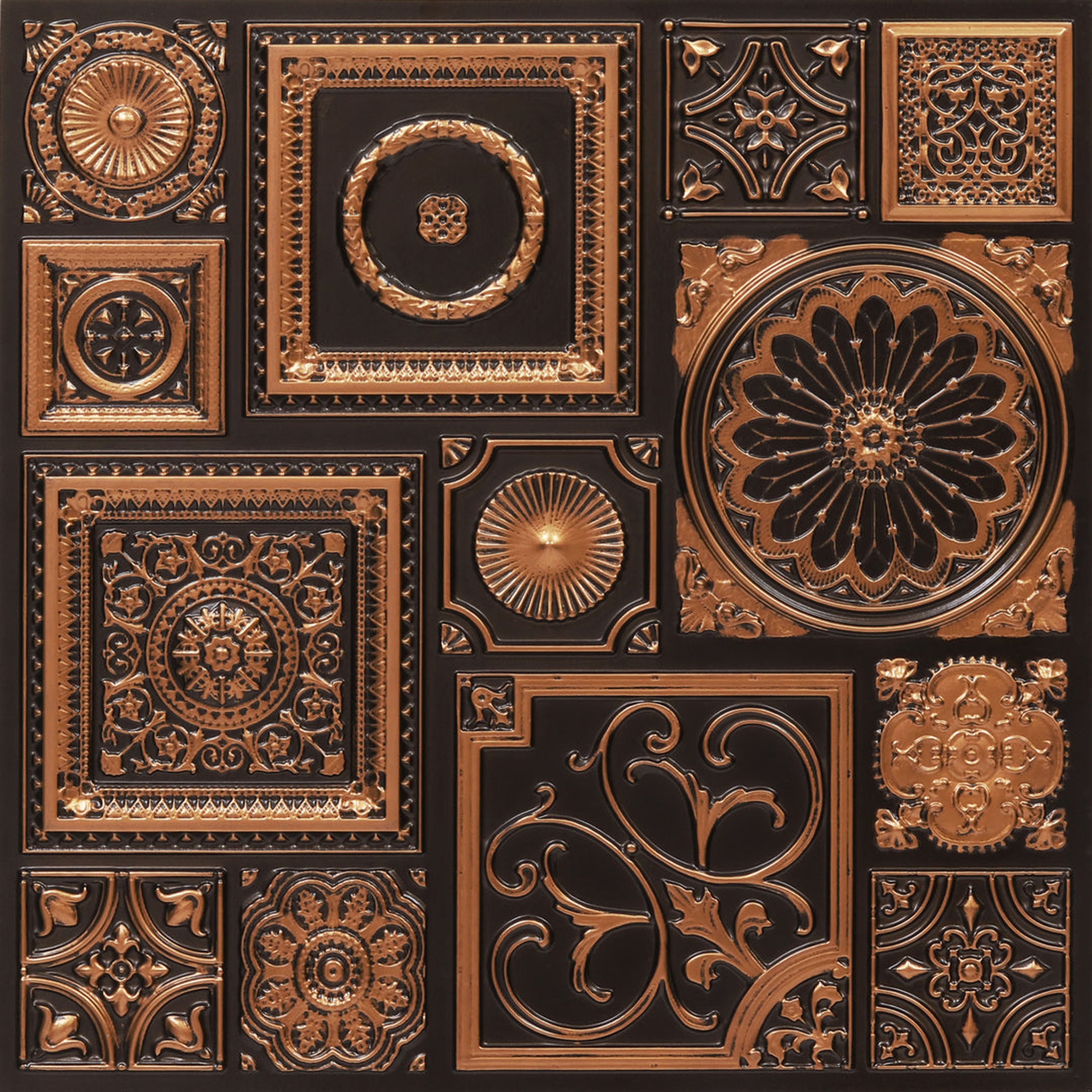 Shine Antique Copper - Persian Motifs - Copper, Bronze - Decorative Ceiling Panel - 2 ft x 2 ft