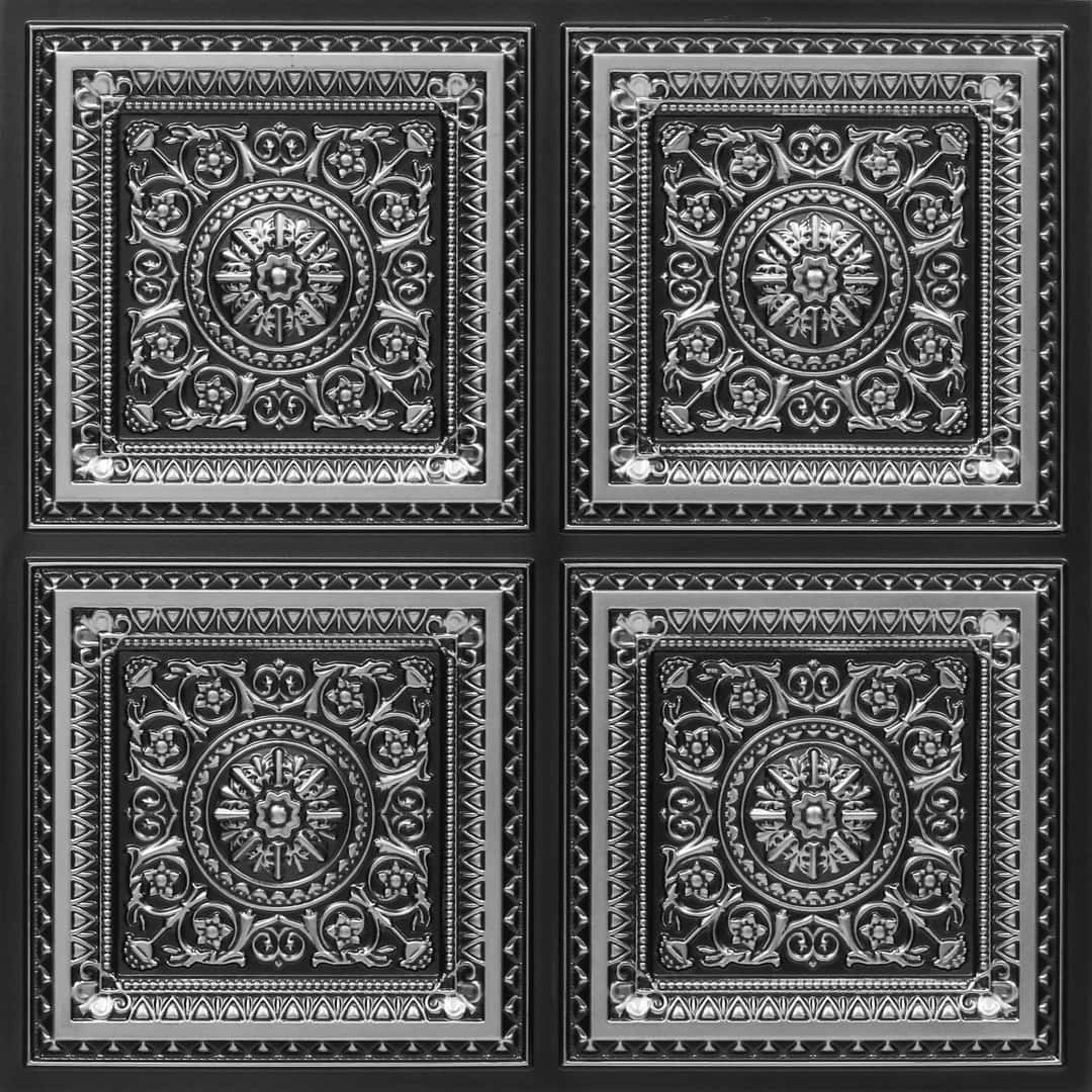 Glint Antique Silver - Persian Motifs - Silver, Grey - Decorative Ceiling Panel - 2 ft x 2 ft