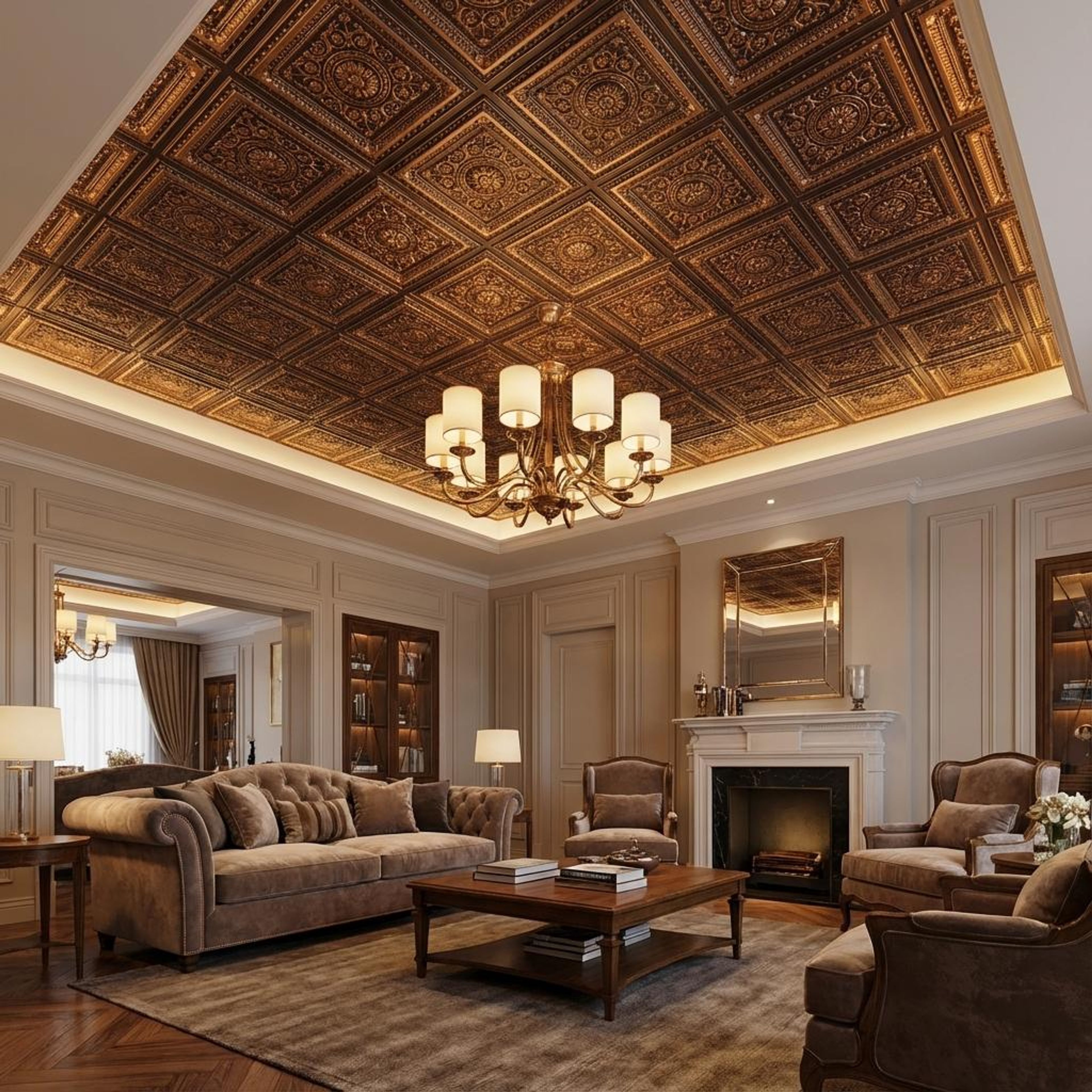 Regal Antique Copper - Persian Motifs - Copper, Bronze - Decorative Ceiling Panel - 2 ft x 2 ft