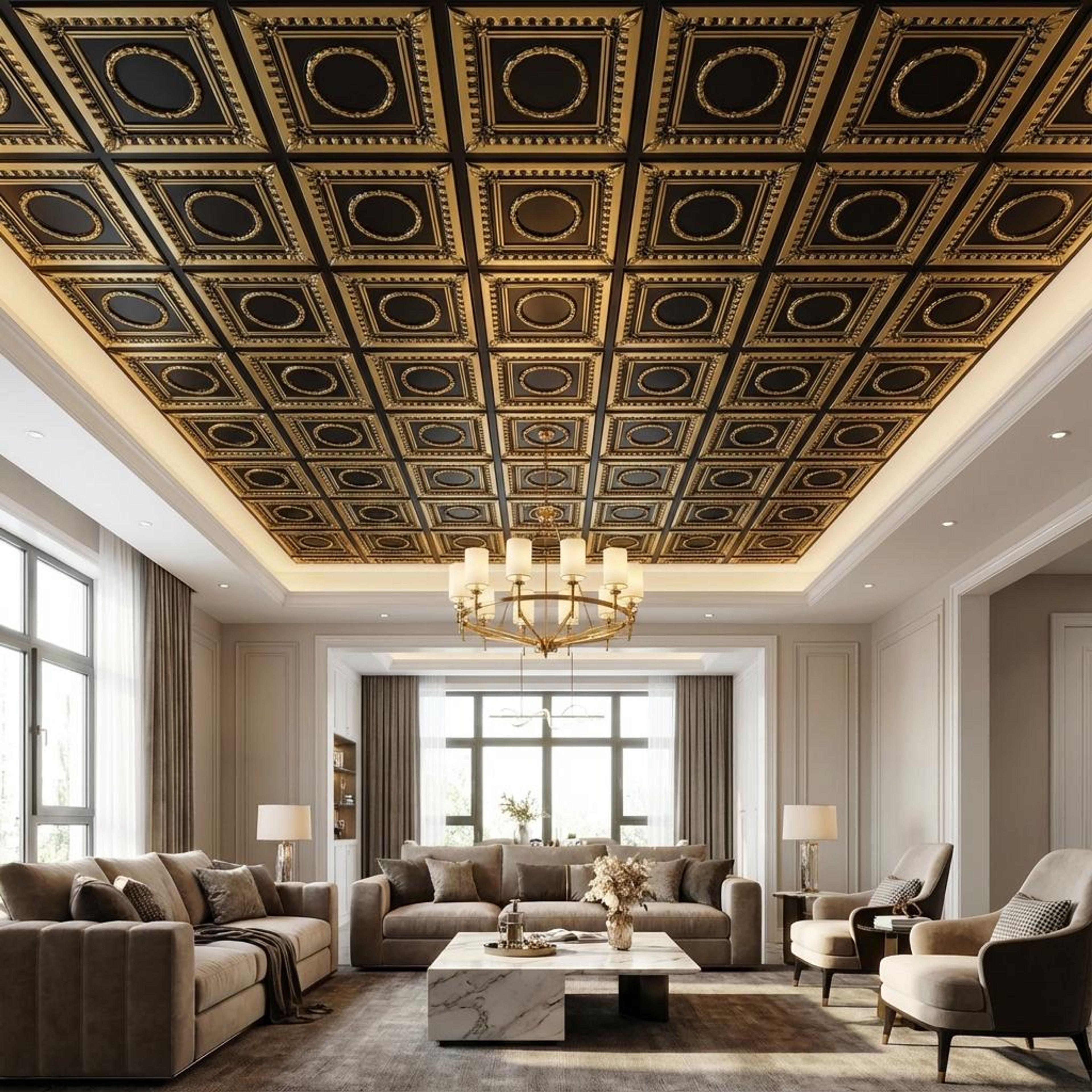 Shine Antique Brass - Persian Motifs - Brass, Bronze - Decorative Ceiling Panel - 2 ft x 2 ft