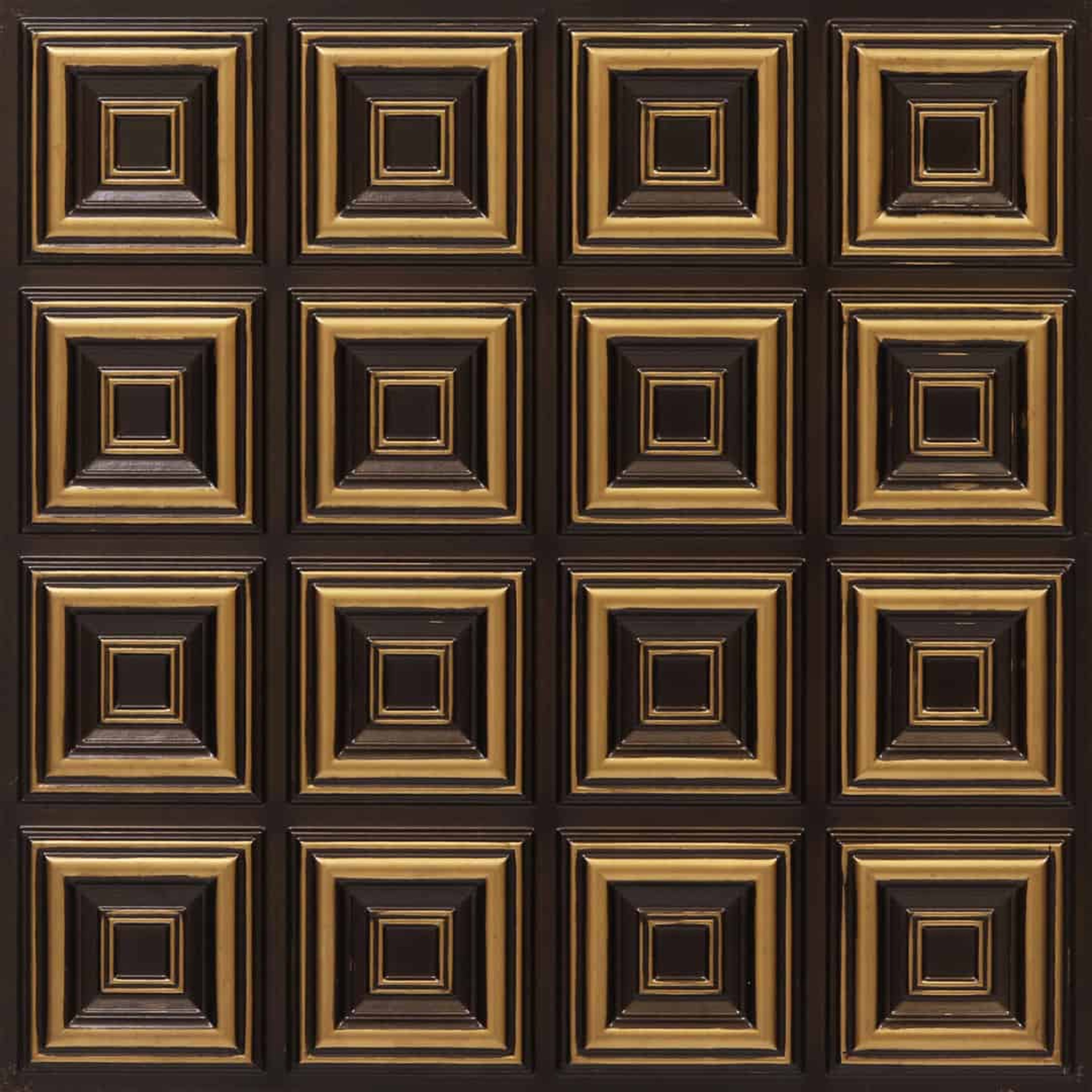 Polished Antique Gold - Greek Geometric - Gold, Brown - Decorative Ceiling Panel - 2 ft x 2 ft