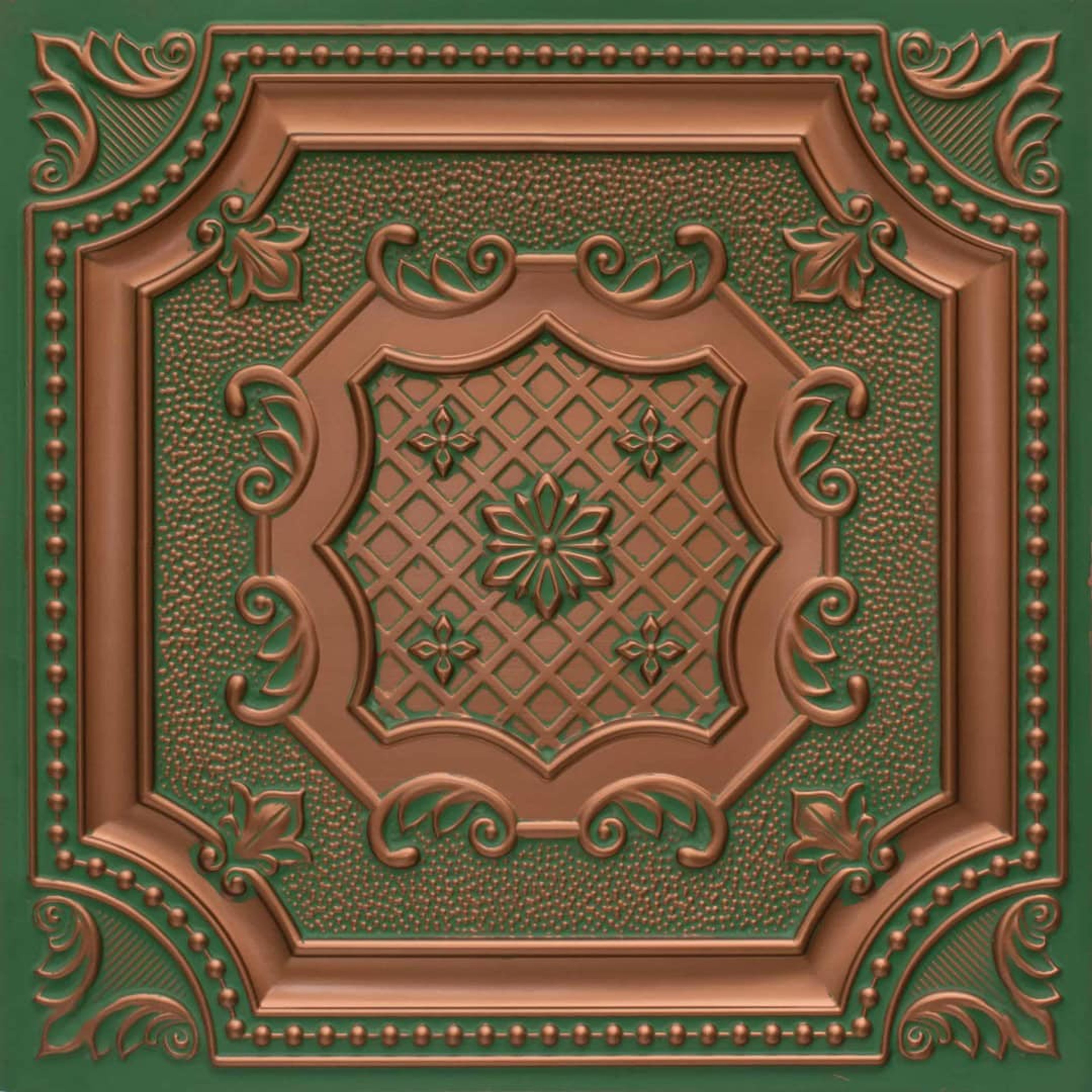 Shimmer Patina Deep And Dark - Persian Motifs - Green, Black - Decorative Ceiling Panel - 2 ft x 2 ft