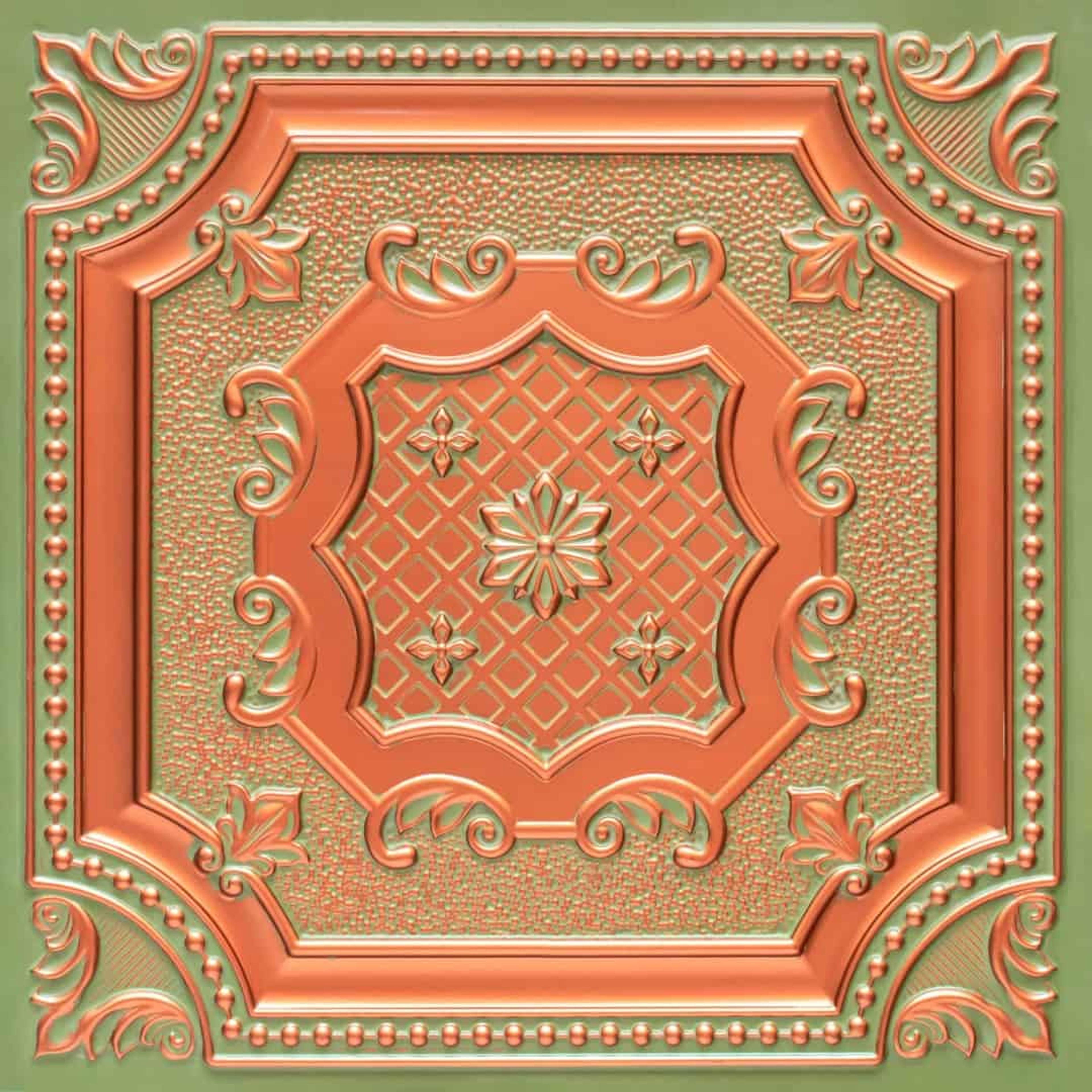 Opulent Patina Copper - Persian Motifs - Copper, Bronze - Decorative Ceiling Panel - 2 ft x 2 ft