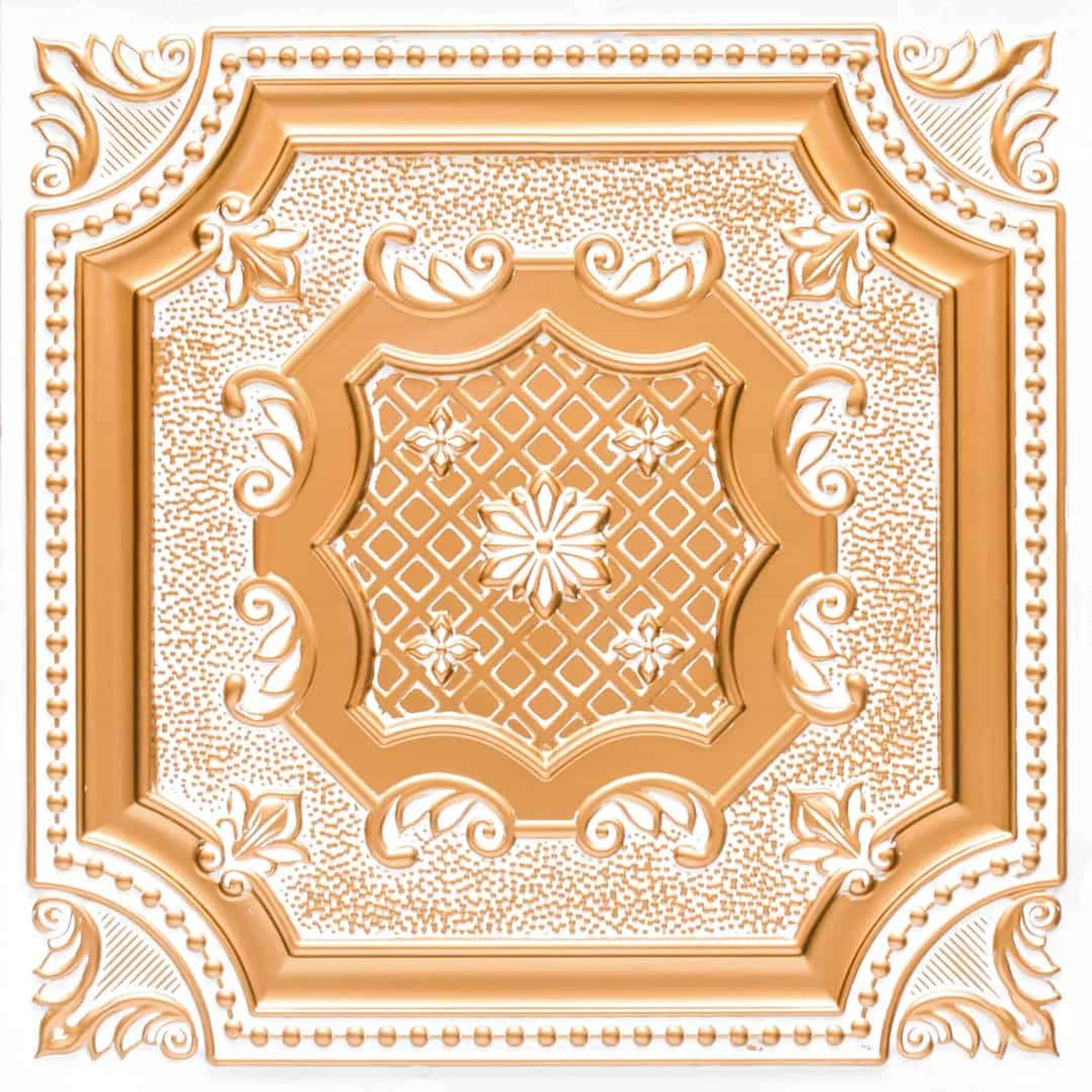 Luxurious Antique White - Persian Motifs - White, Beige - Decorative Ceiling Panel - 2 ft x 2 ft