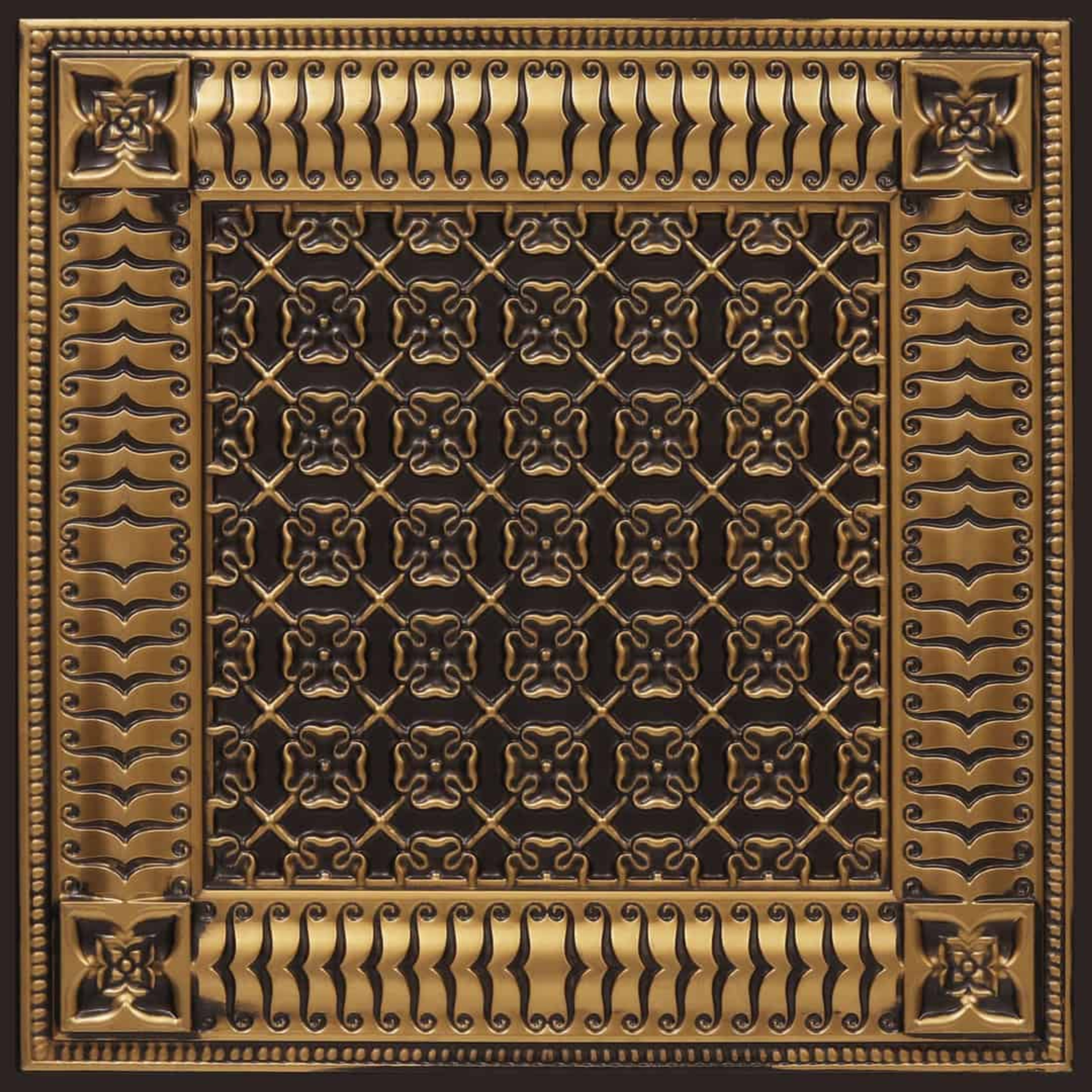 Burnished Antique Gold - Moraccan Meshwork - Gold, Brown - Decorative Ceiling Panel - 2 ft x 2 ft