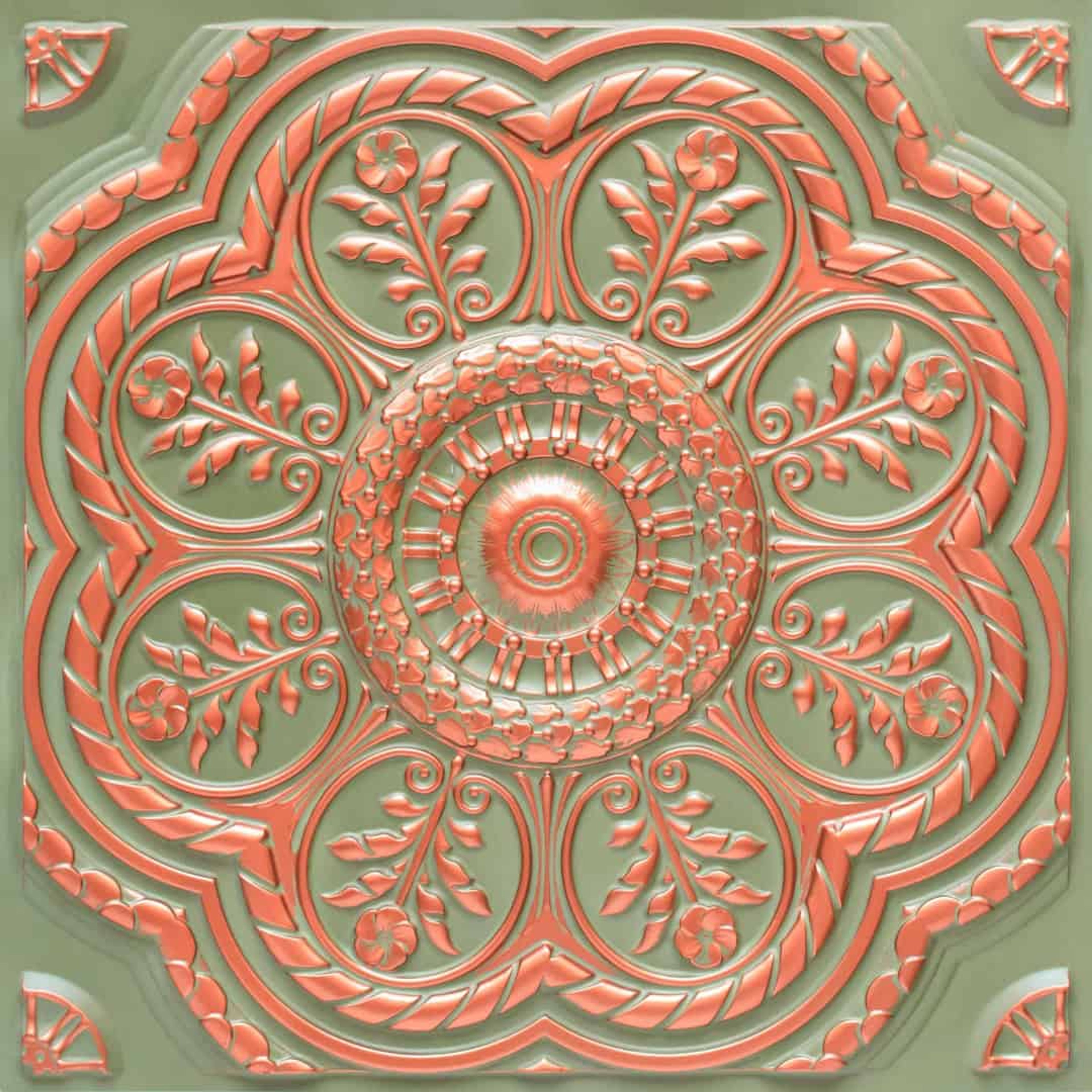 Polished Patina Copper - Baali Botanical - Copper, Bronze - Decorative Ceiling Panel - 2 ft x 2 ft