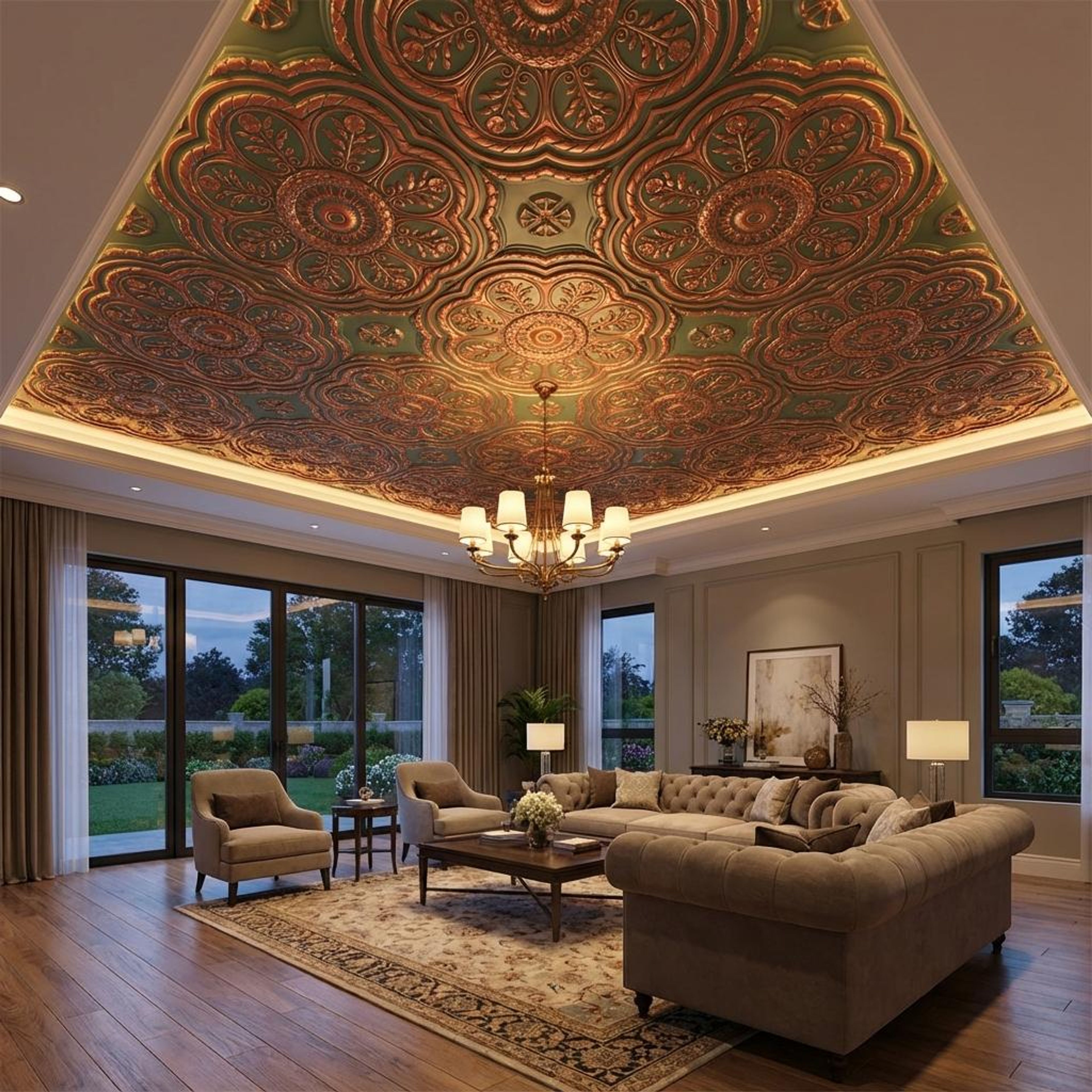 Polished Patina Copper - Baali Botanical - Copper, Bronze - Decorative Ceiling Panel - 2 ft x 2 ft