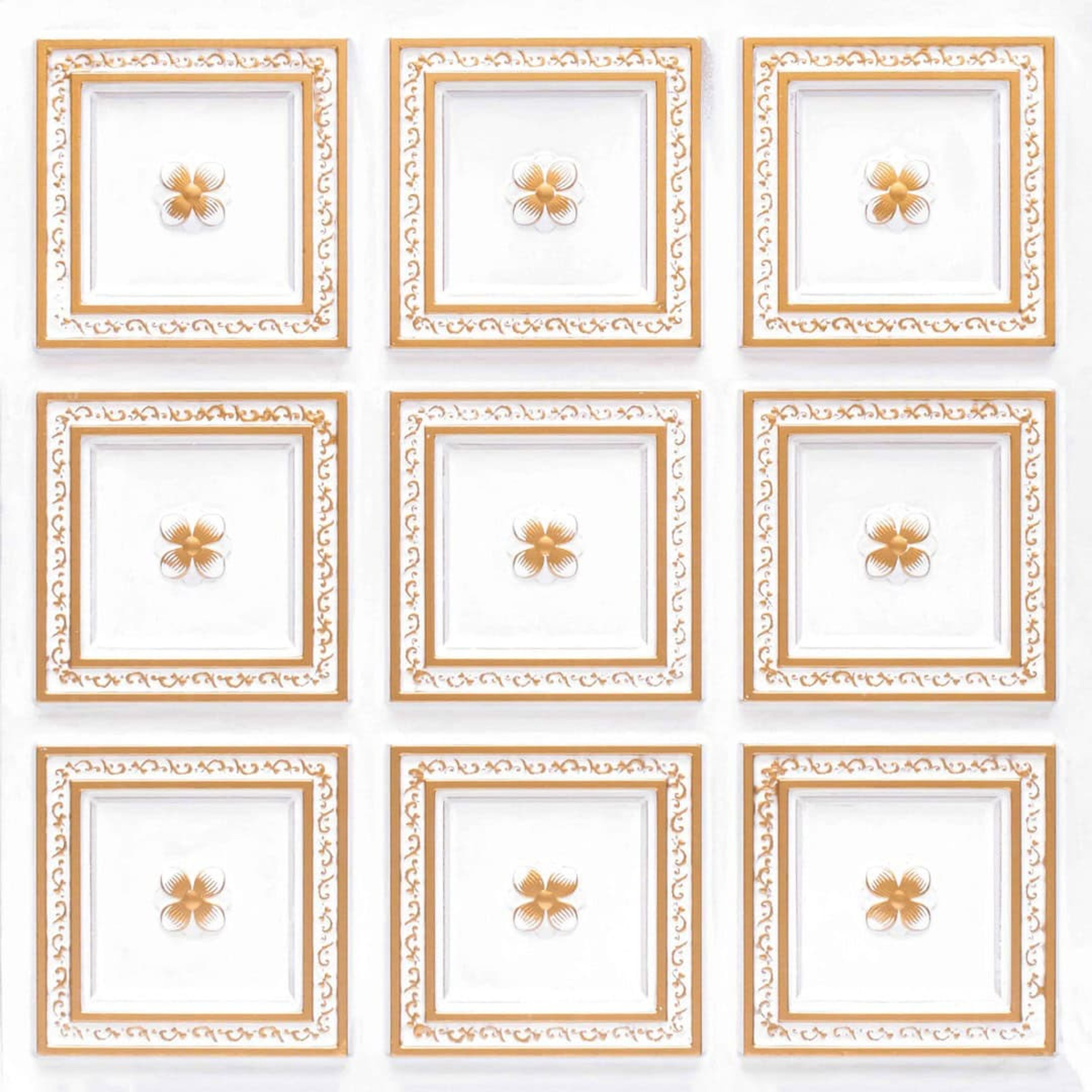 Weathered Antique White - Greek Geometric - White, Beige - Decorative Ceiling Panel - 2 ft x 2 ft