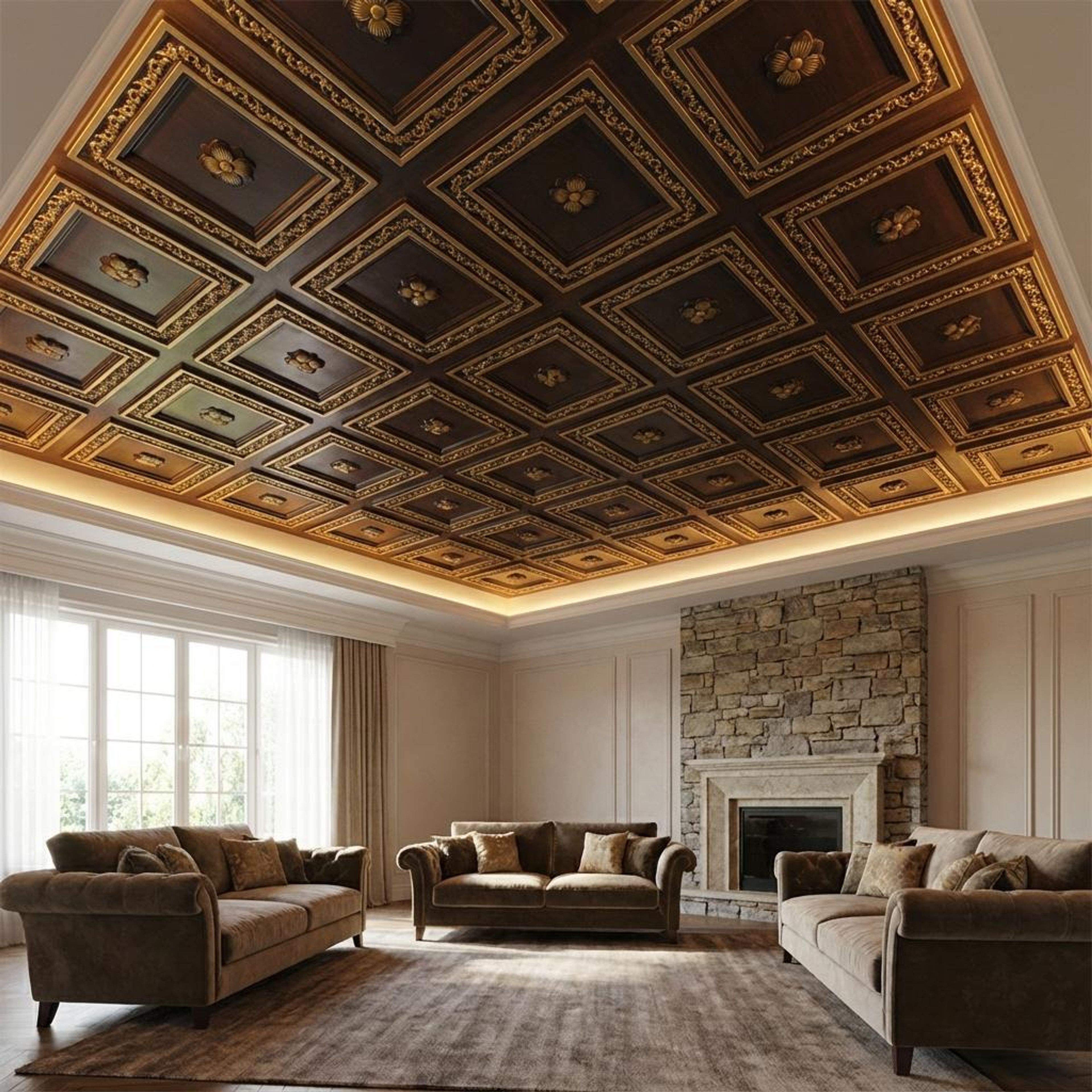 Sheen Antique Brass - Greek Geometric - Brass, Bronze - Decorative Ceiling Panel - 2 ft x 2 ft