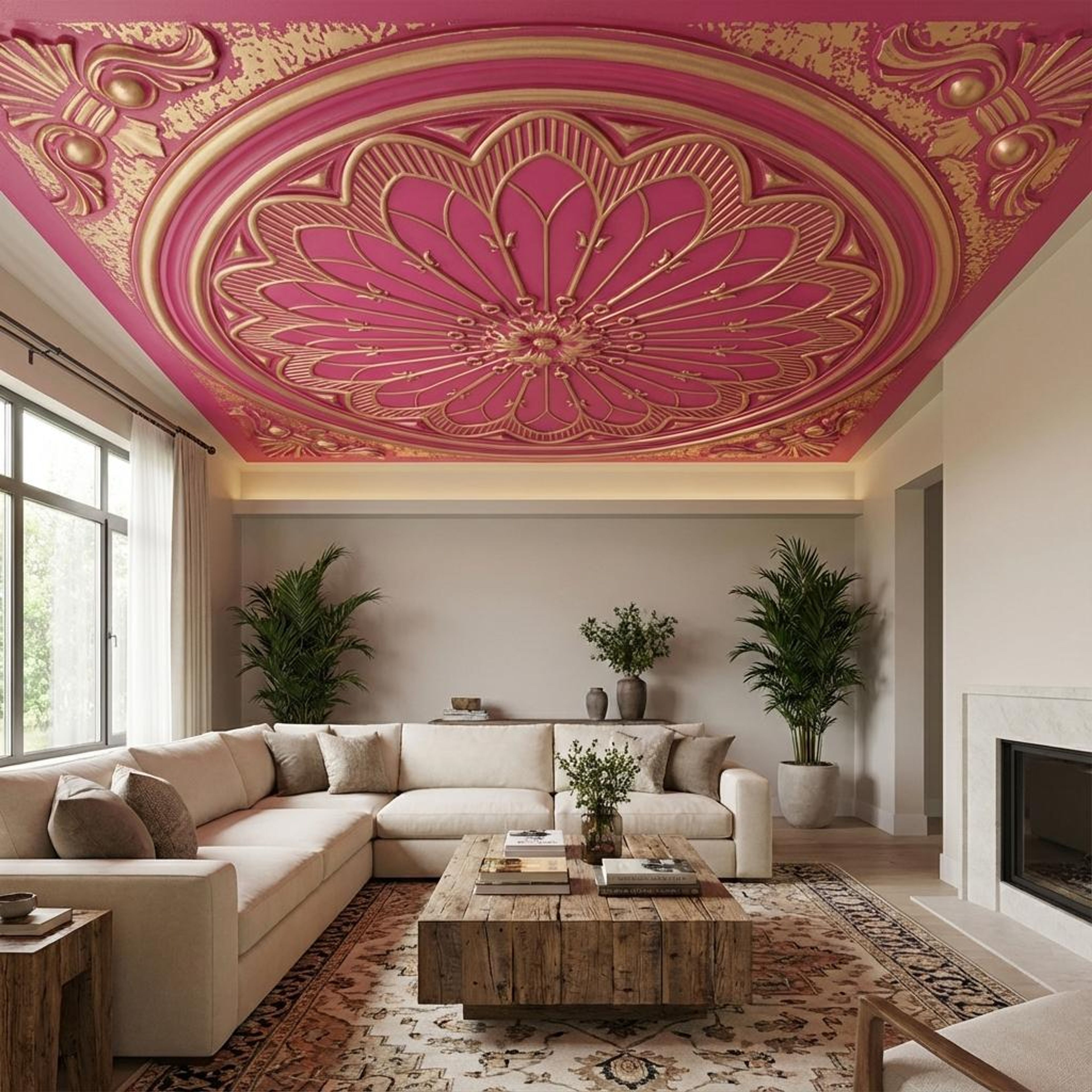 Oxidized Royal Ruby - Baali Botanical - Red, Black - Decorative Ceiling Panel - 2 ft x 2 ft