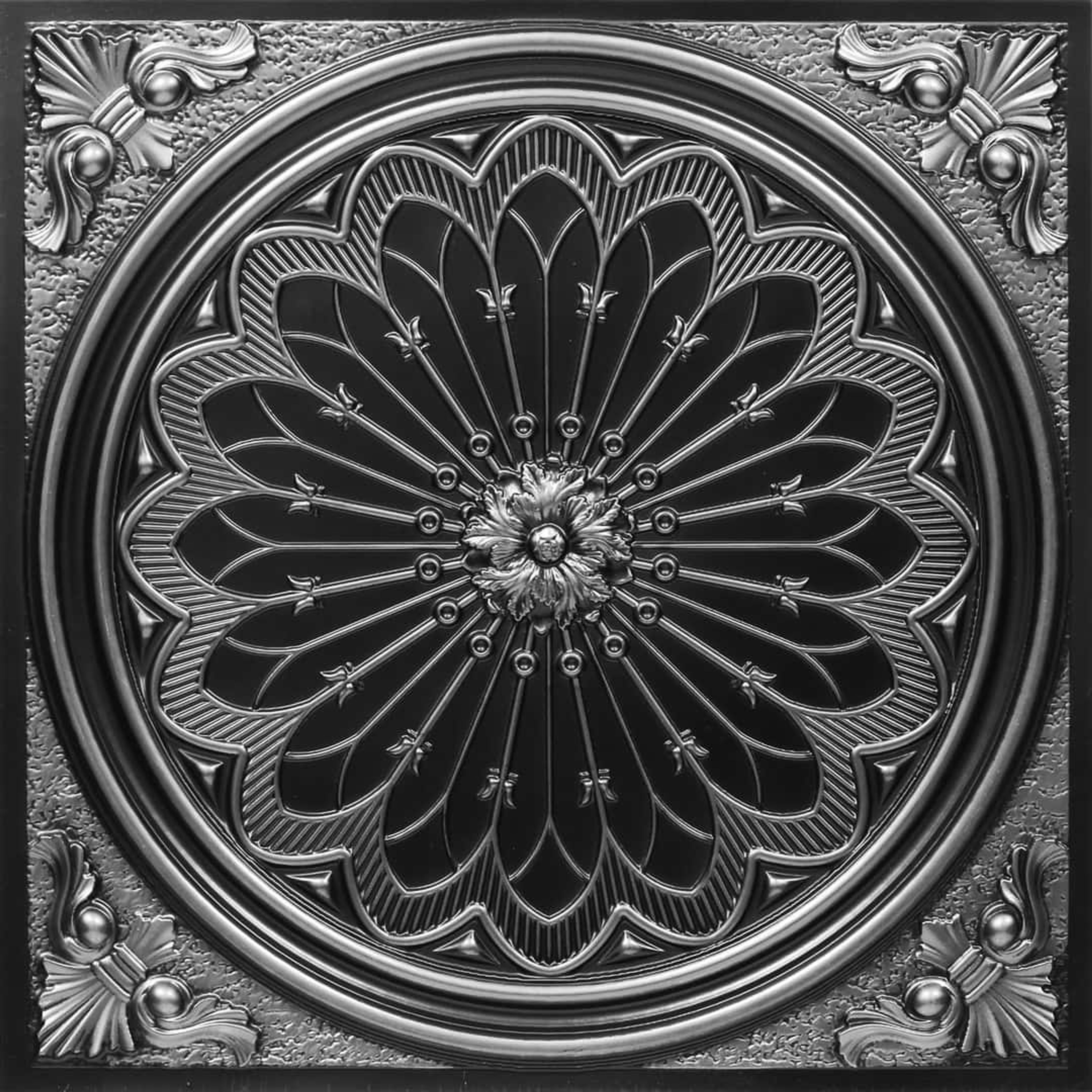 Rustic Antique Silver - Baali Botanical - Silver, Grey - Decorative Ceiling Panel - 2 ft x 2 ft