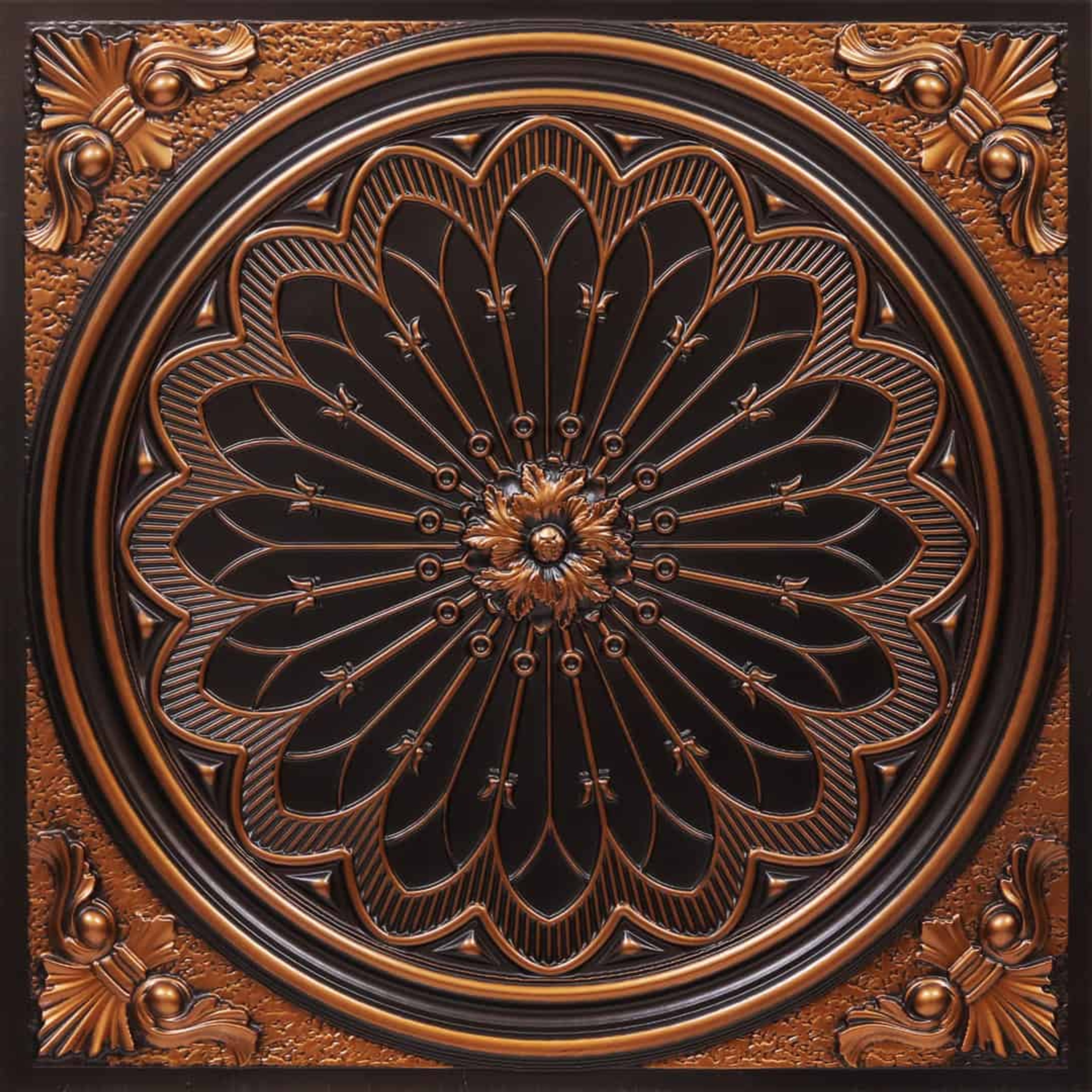 Copper Antique Copper - Baali Botanical - Copper, Bronze - Decorative Ceiling Panel - 2 ft x 2 ft