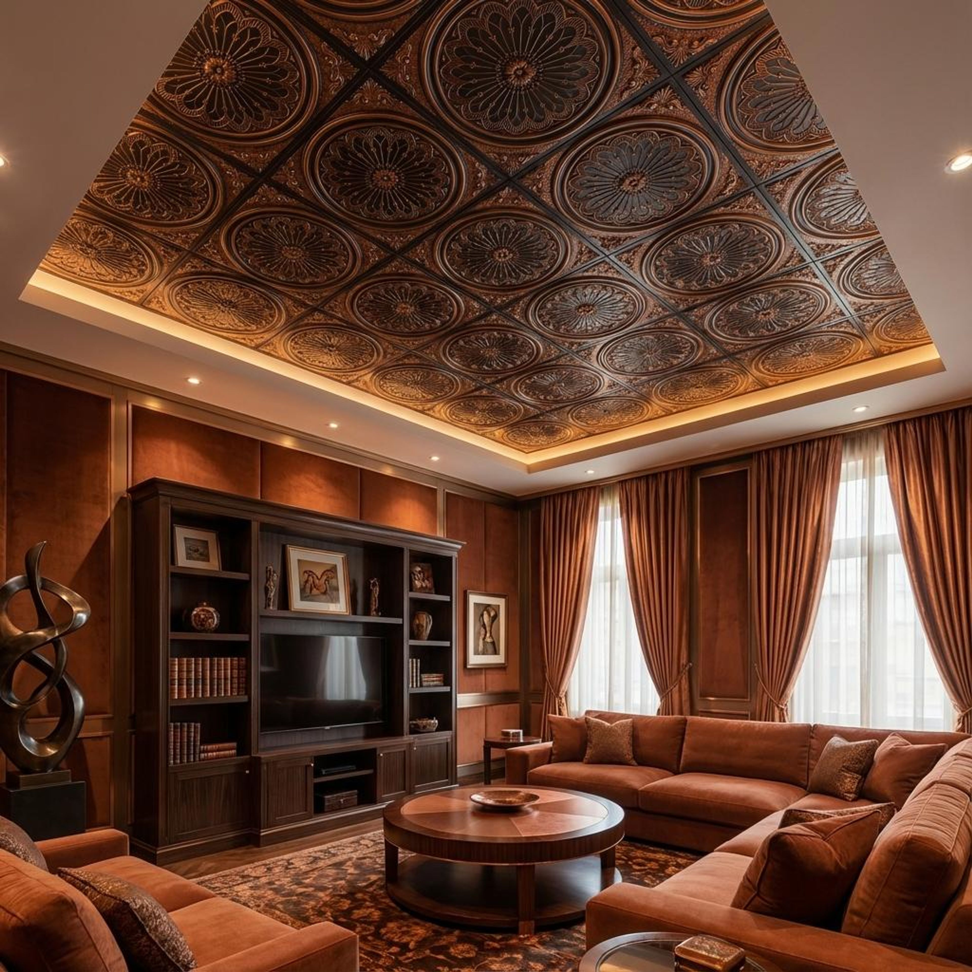 Copper Antique Copper - Baali Botanical - Copper, Bronze - Decorative Ceiling Panel - 2 ft x 2 ft