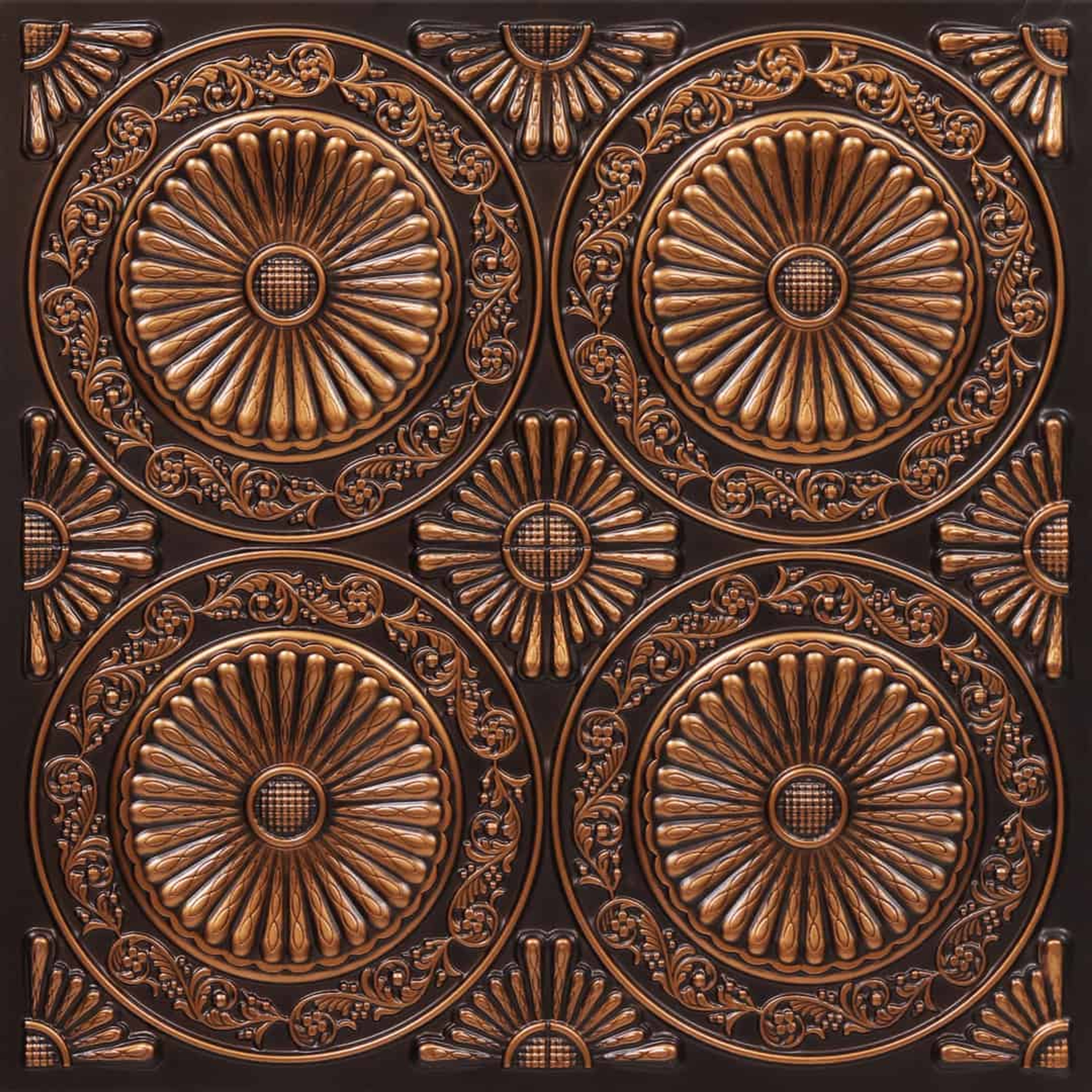 Tarnished Antique Copper - Persian Motifs - Copper, Bronze - Decorative Ceiling Panel - 2 ft x 2 ft