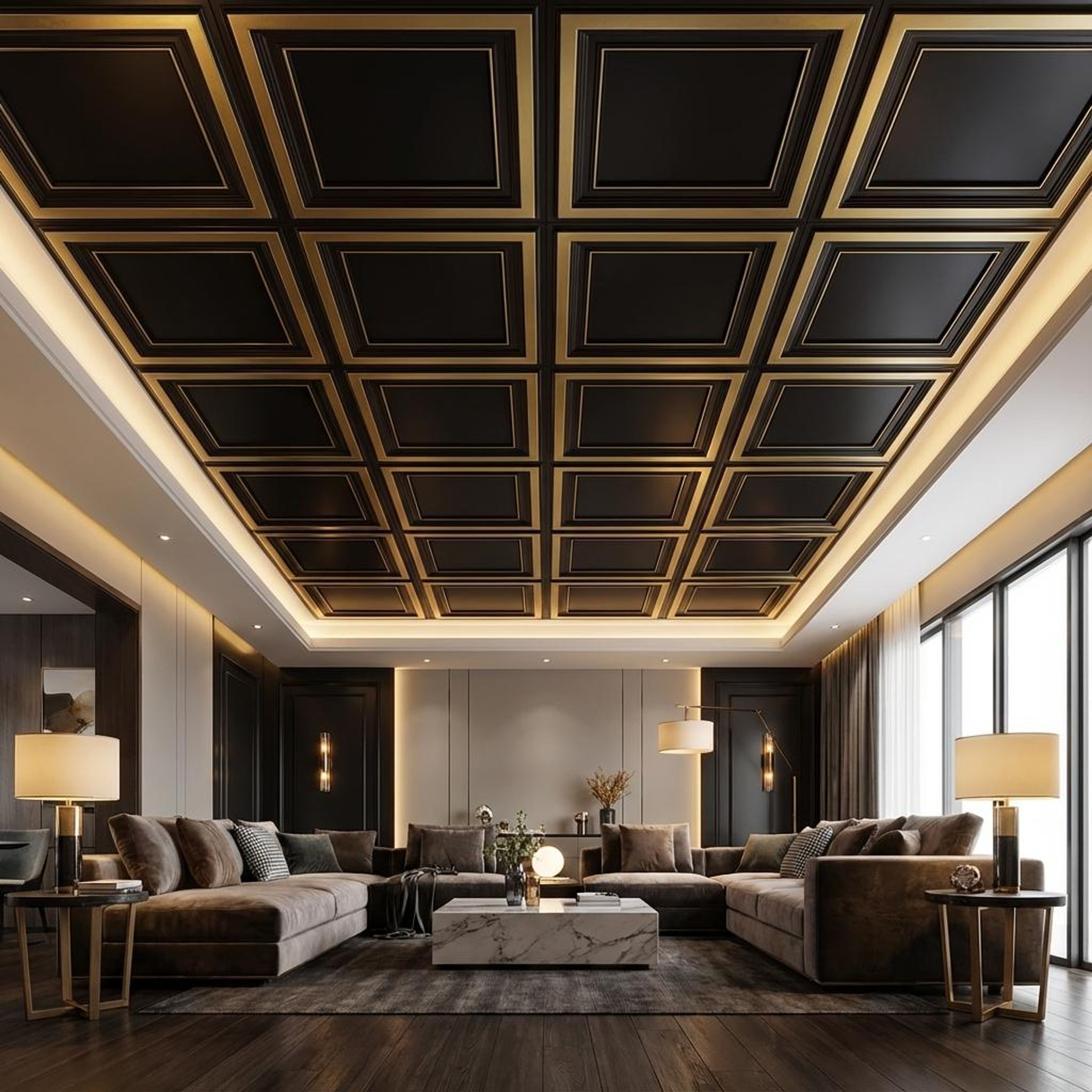 Heritage Antique Brass - Greek Geometric - Brass, Bronze - Decorative Ceiling Panel - 2 ft x 2 ft
