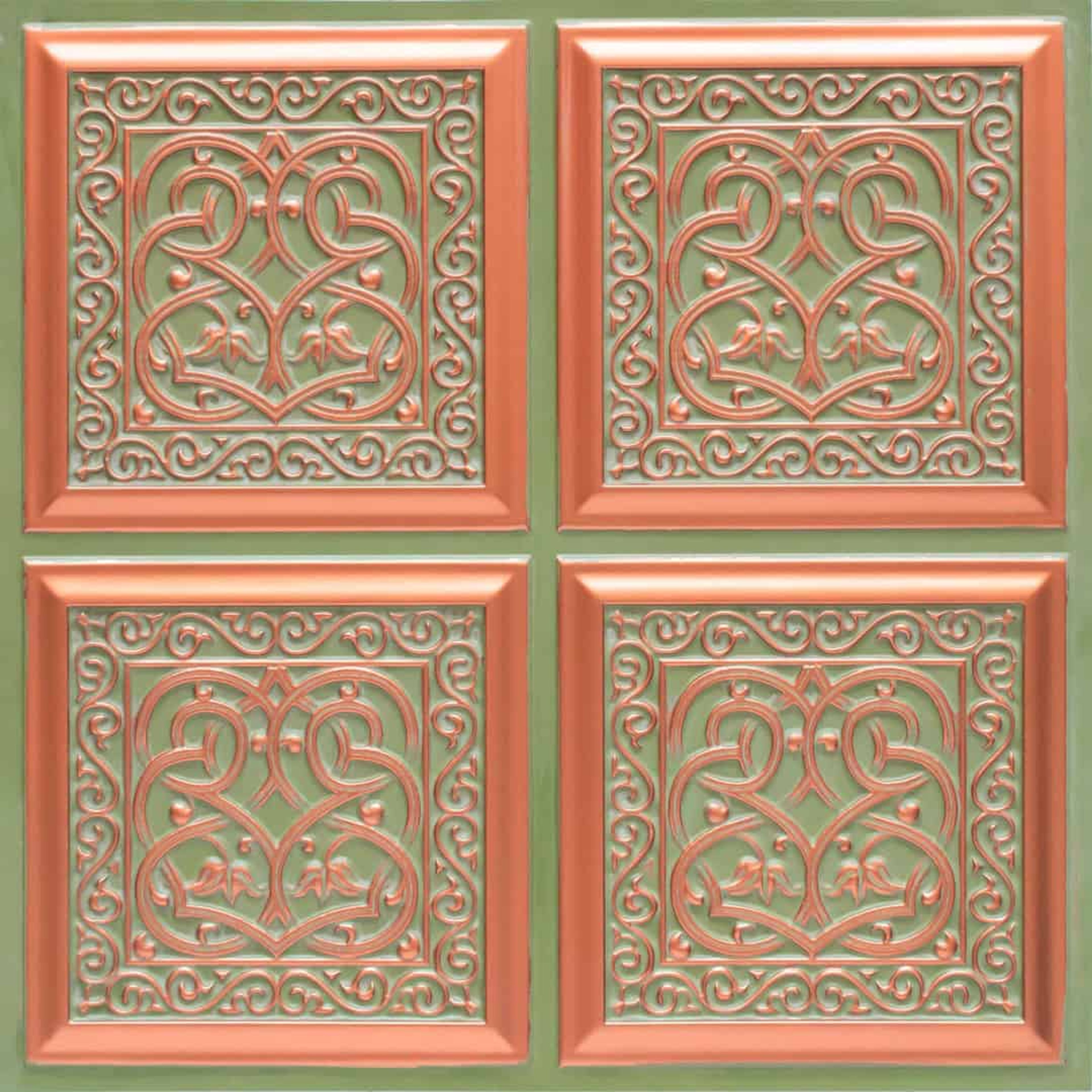 Forged Patina Copper - Persian Motifs - Copper, Bronze - Decorative Ceiling Panel - 2 ft x 2 ft