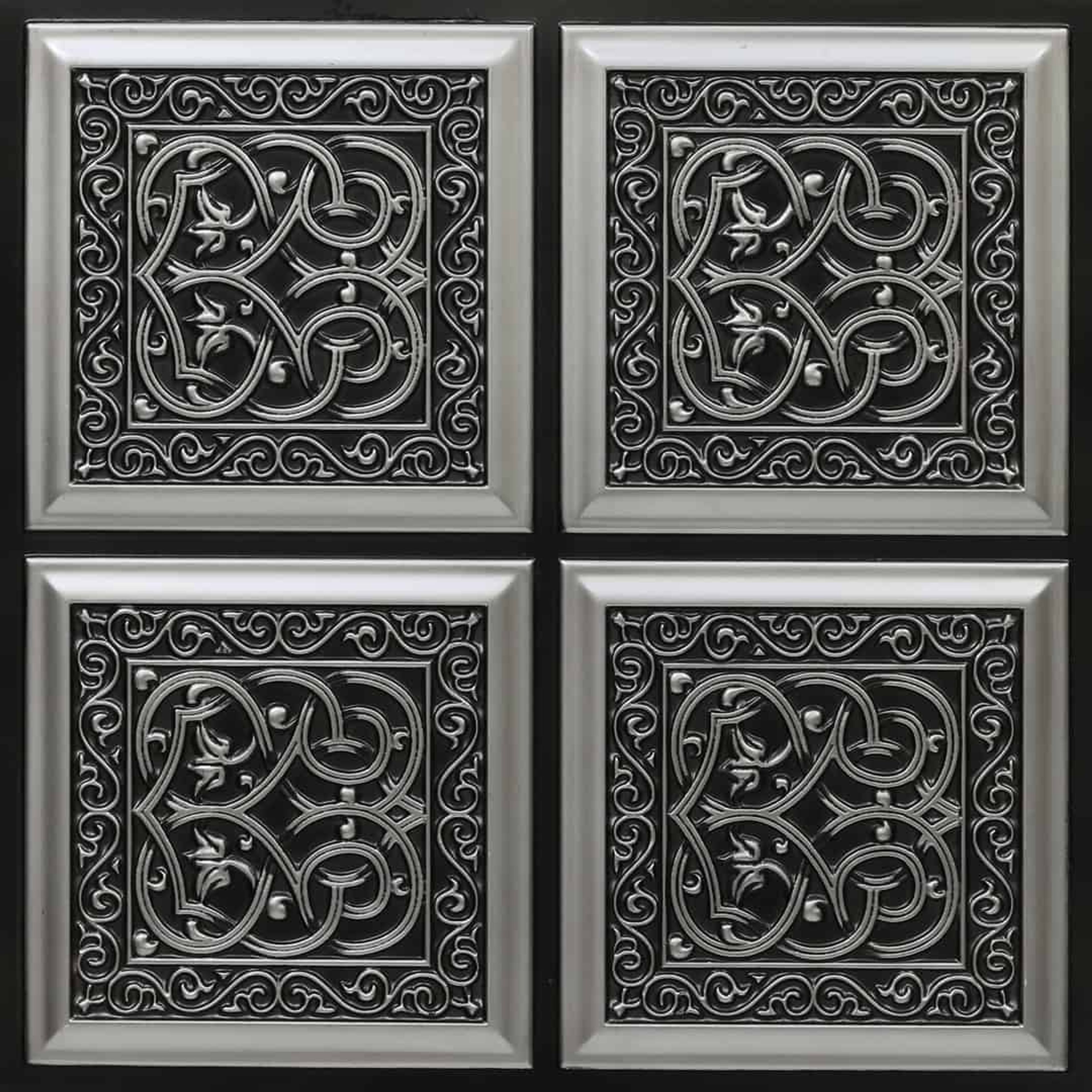 Gleam Antique Silver - Persian Motifs - Silver, Grey - Decorative Ceiling Panel - 2 ft x 2 ft