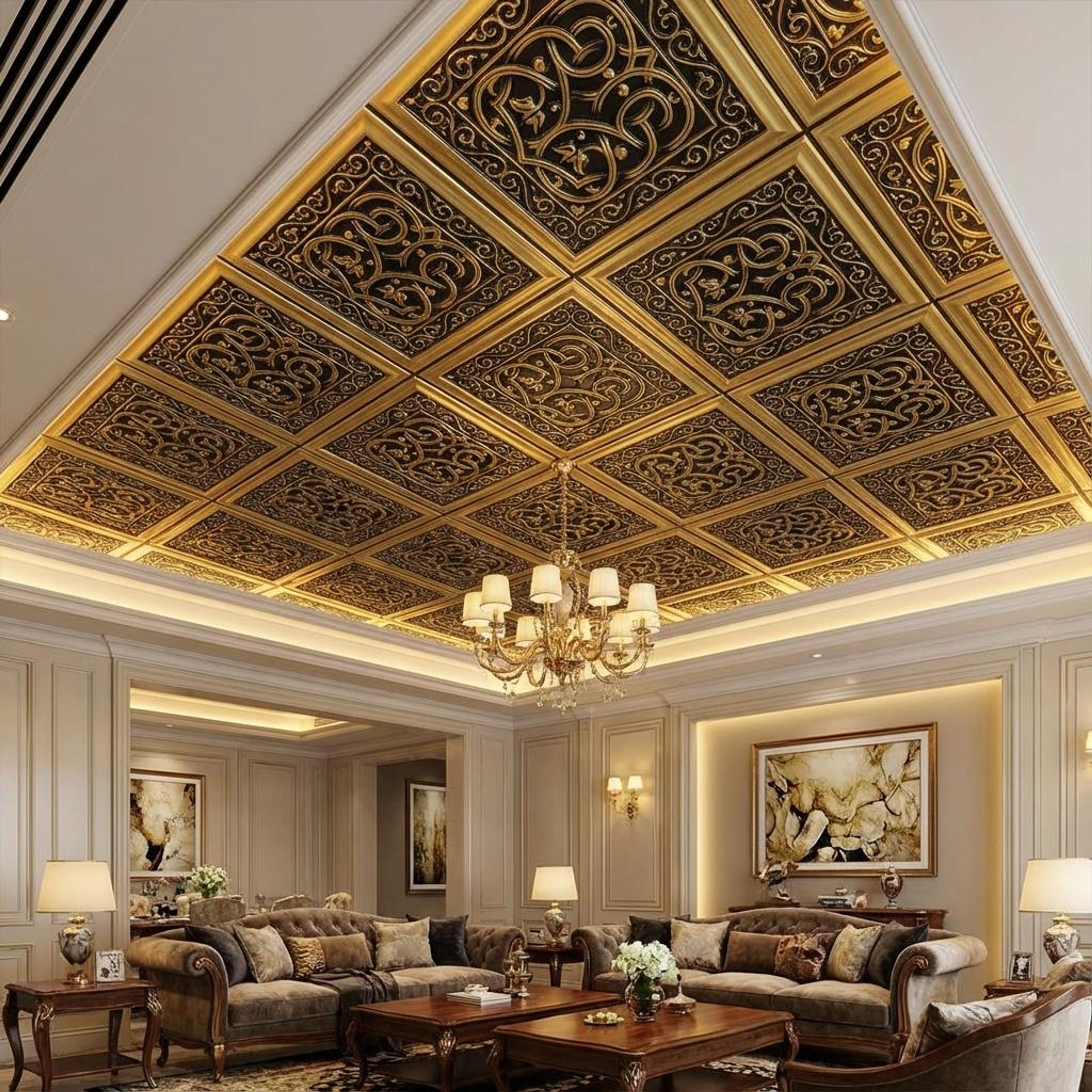 Traditional Antique Brass - Persian Motifs - Brass, Bronze - Decorative Ceiling Panel - 2 ft x 2 ft