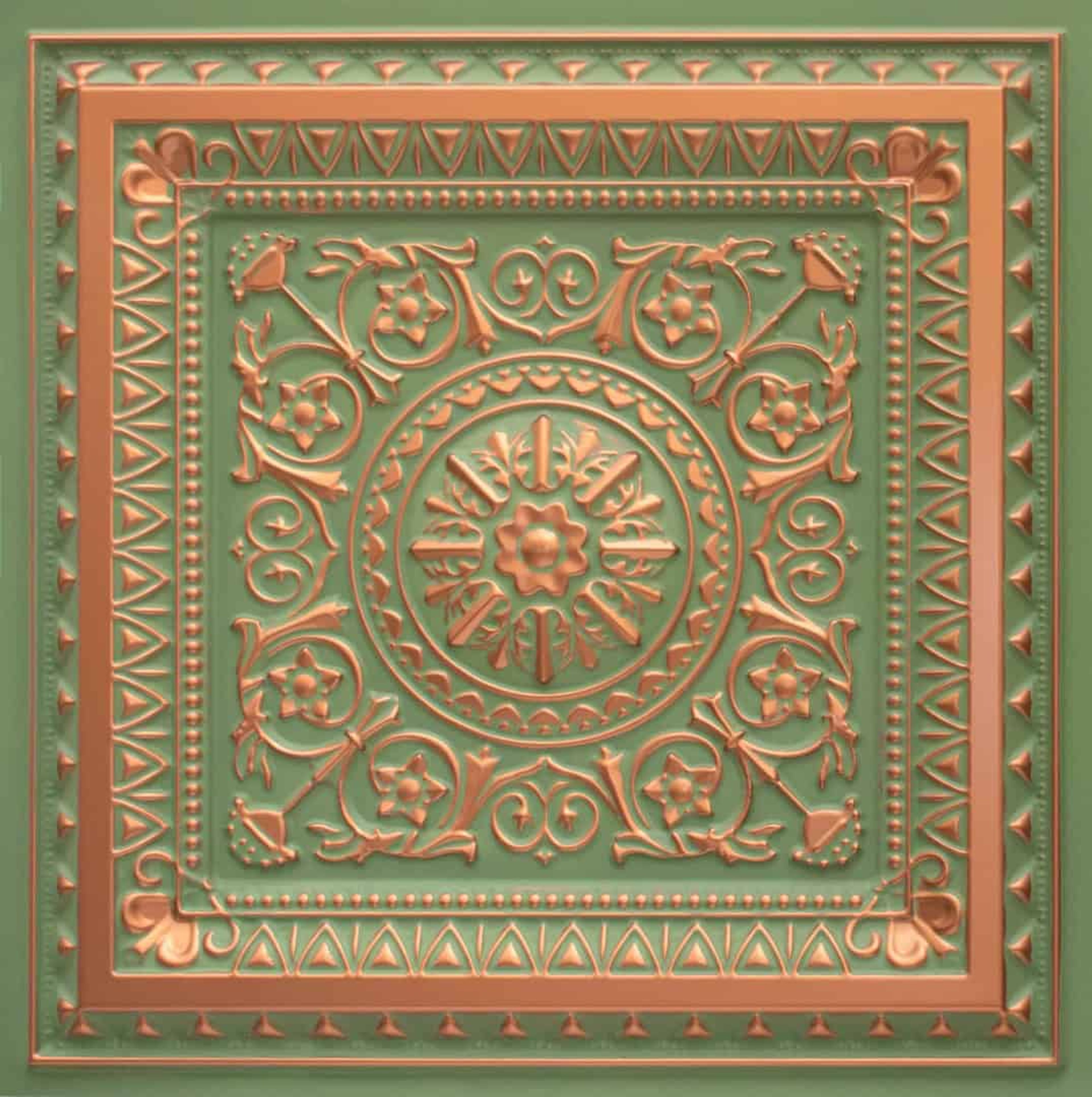 Pewter Patina Copper - Persian Motifs - Copper, Bronze - Decorative Ceiling Panel - 2 ft x 2 ft