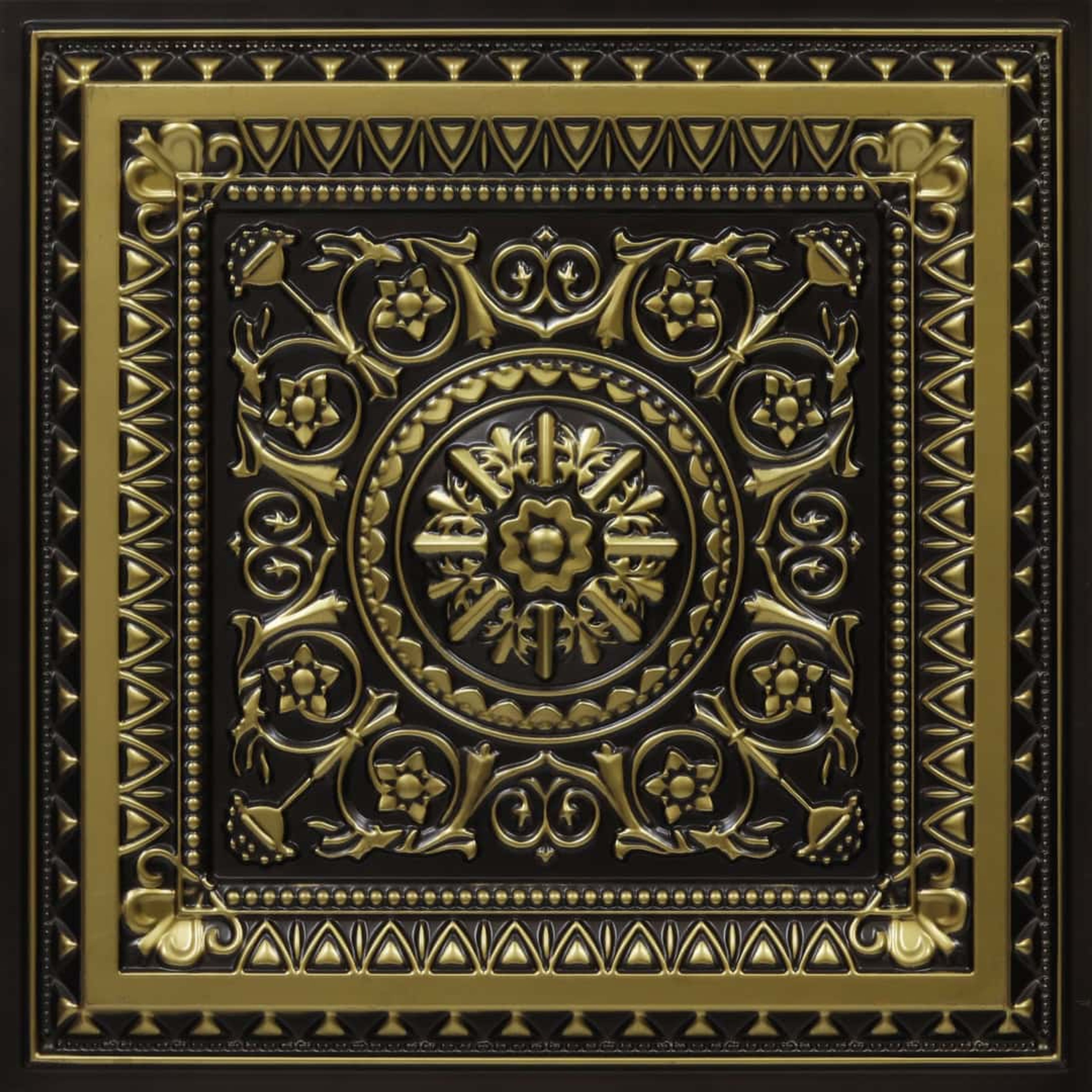 Tarnished Antique Brass - Persian Motifs - Brass, Bronze - Decorative Ceiling Panel - 2 ft x 2 ft