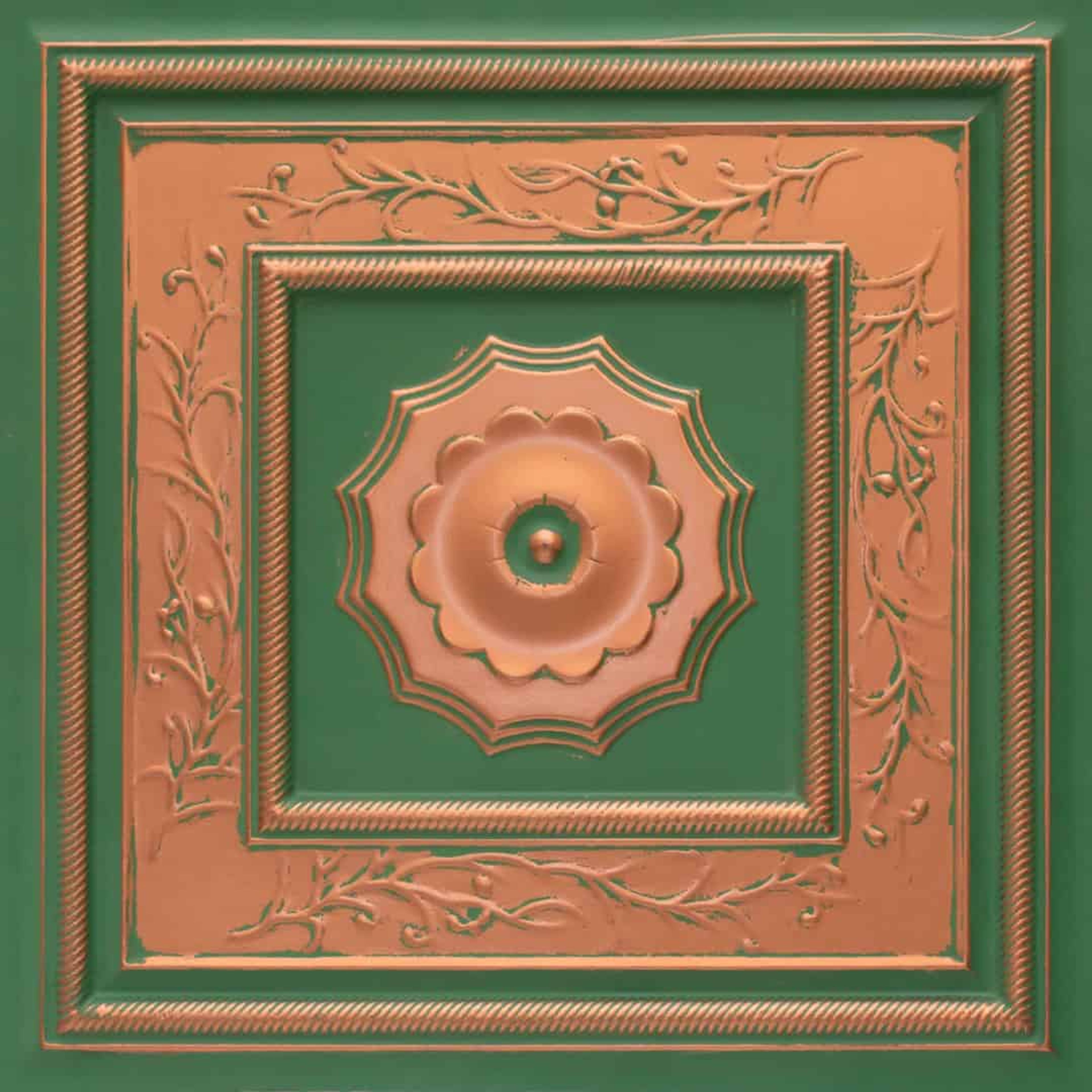 Shine Patina Deep And Dark - Baali Botanical - Green, Black - Decorative Ceiling Panel - 2 ft x 2 ft
